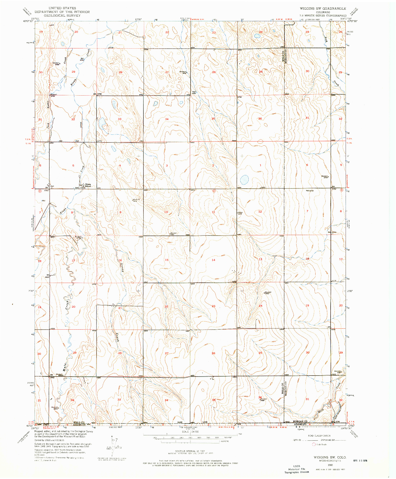 USGS 1:24000-SCALE QUADRANGLE FOR WIGGINS SW, CO 1950