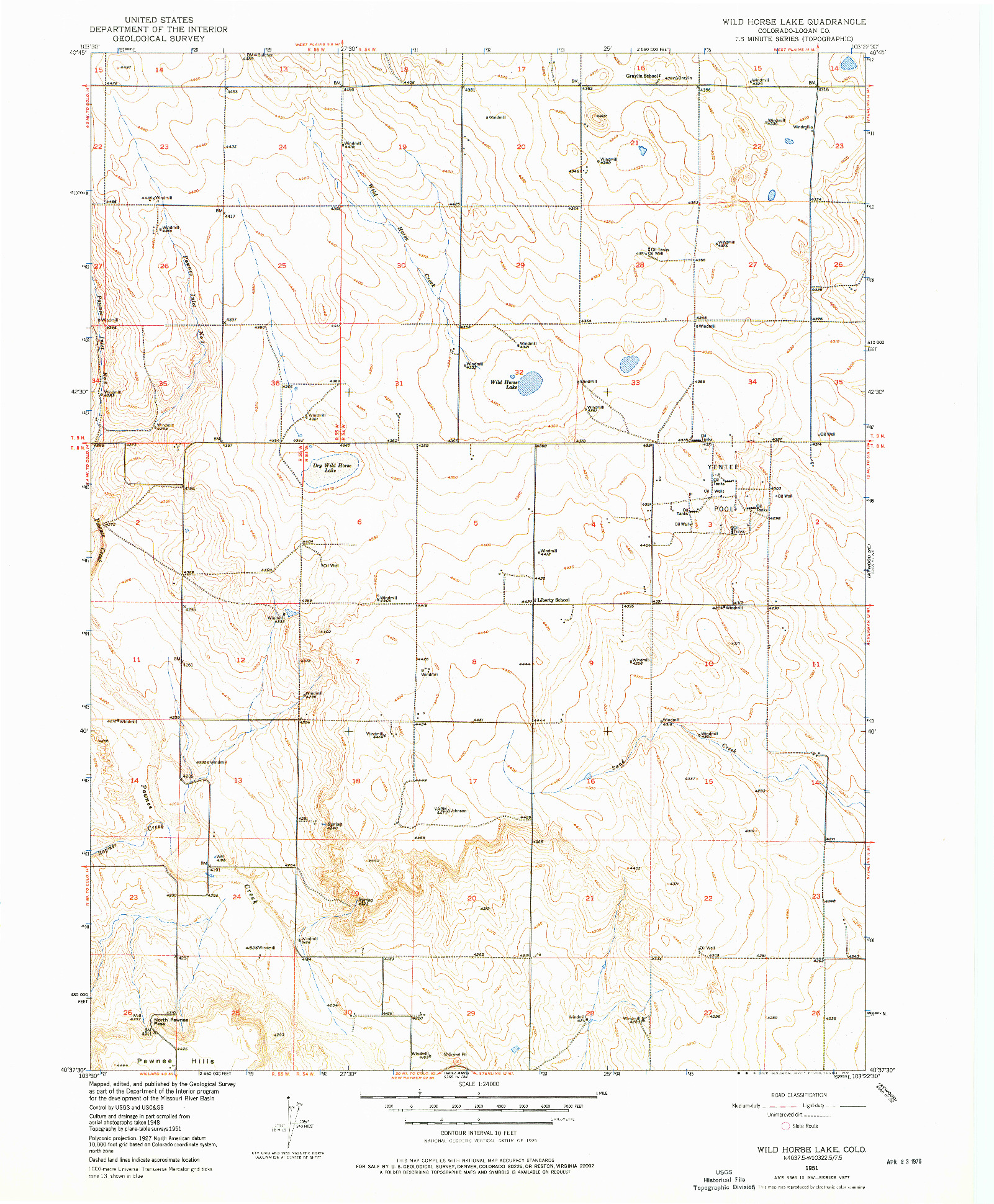 USGS 1:24000-SCALE QUADRANGLE FOR WILD HORSE LAKE, CO 1951