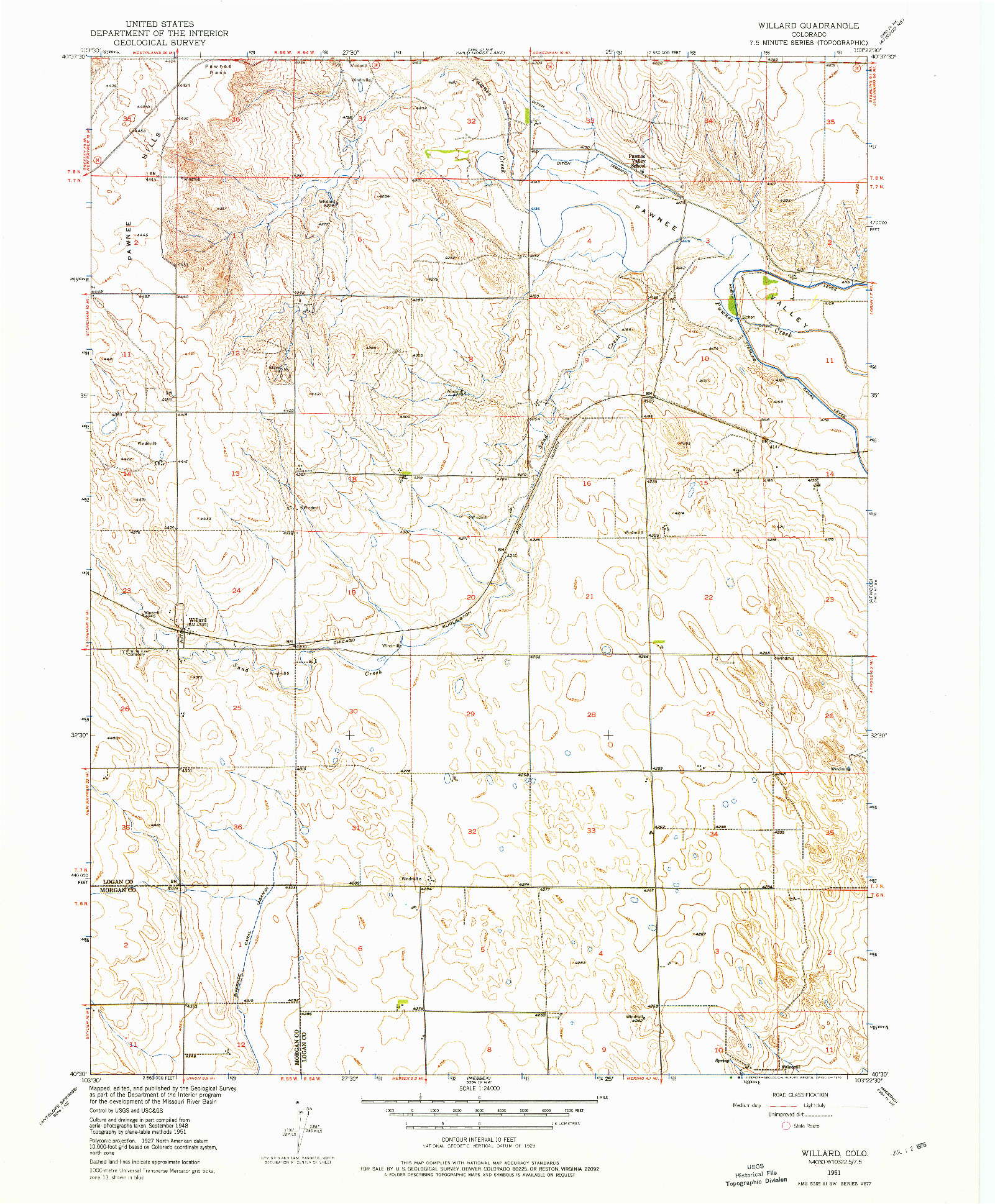 USGS 1:24000-SCALE QUADRANGLE FOR WILLARD, CO 1951