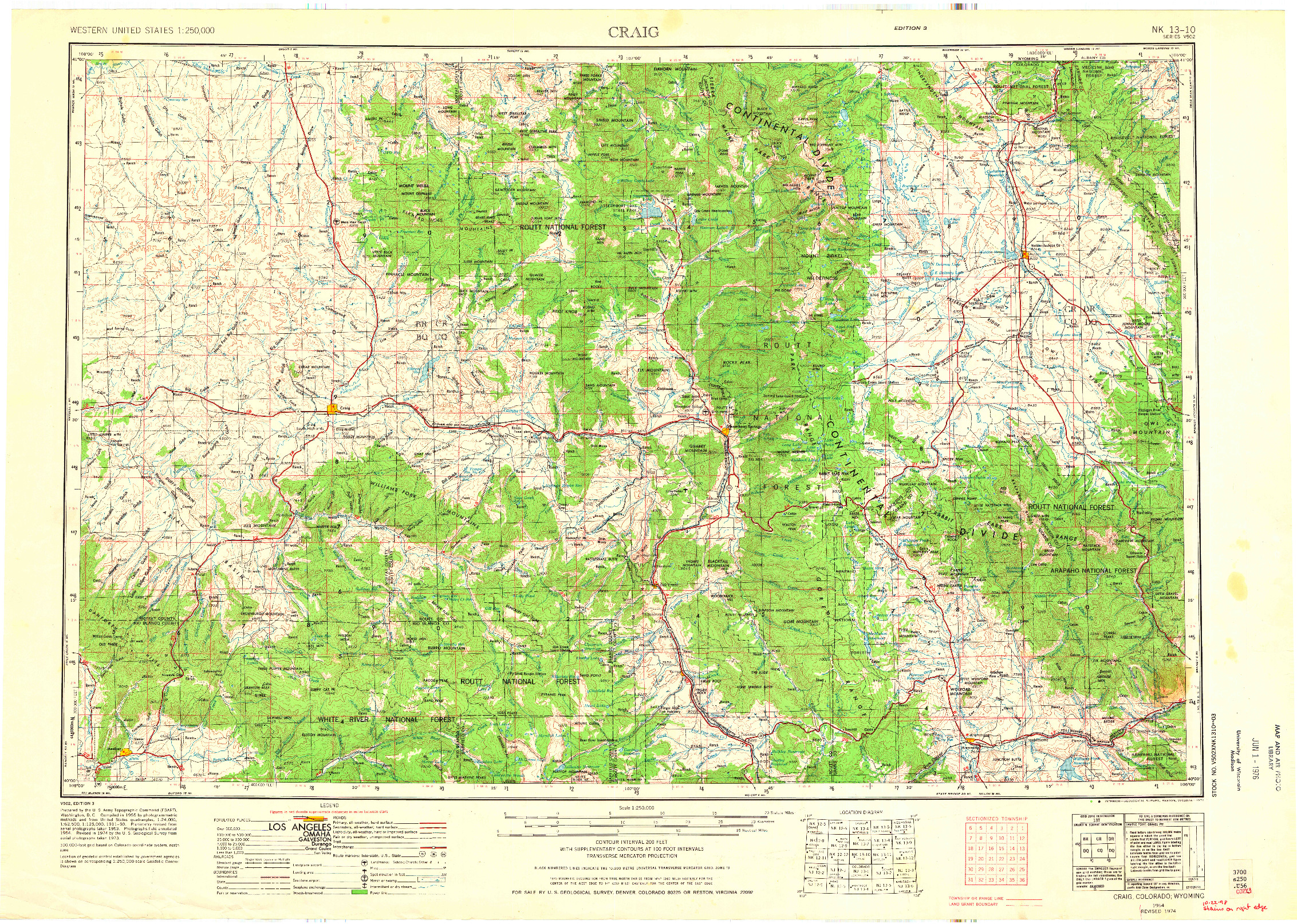 USGS 1:250000-SCALE QUADRANGLE FOR CRAIG, CO 1954