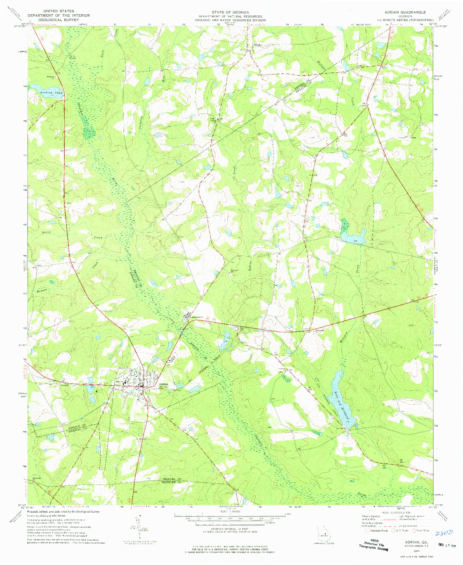 USGS 1:24000-SCALE QUADRANGLE FOR ADRIAN, GA 1974