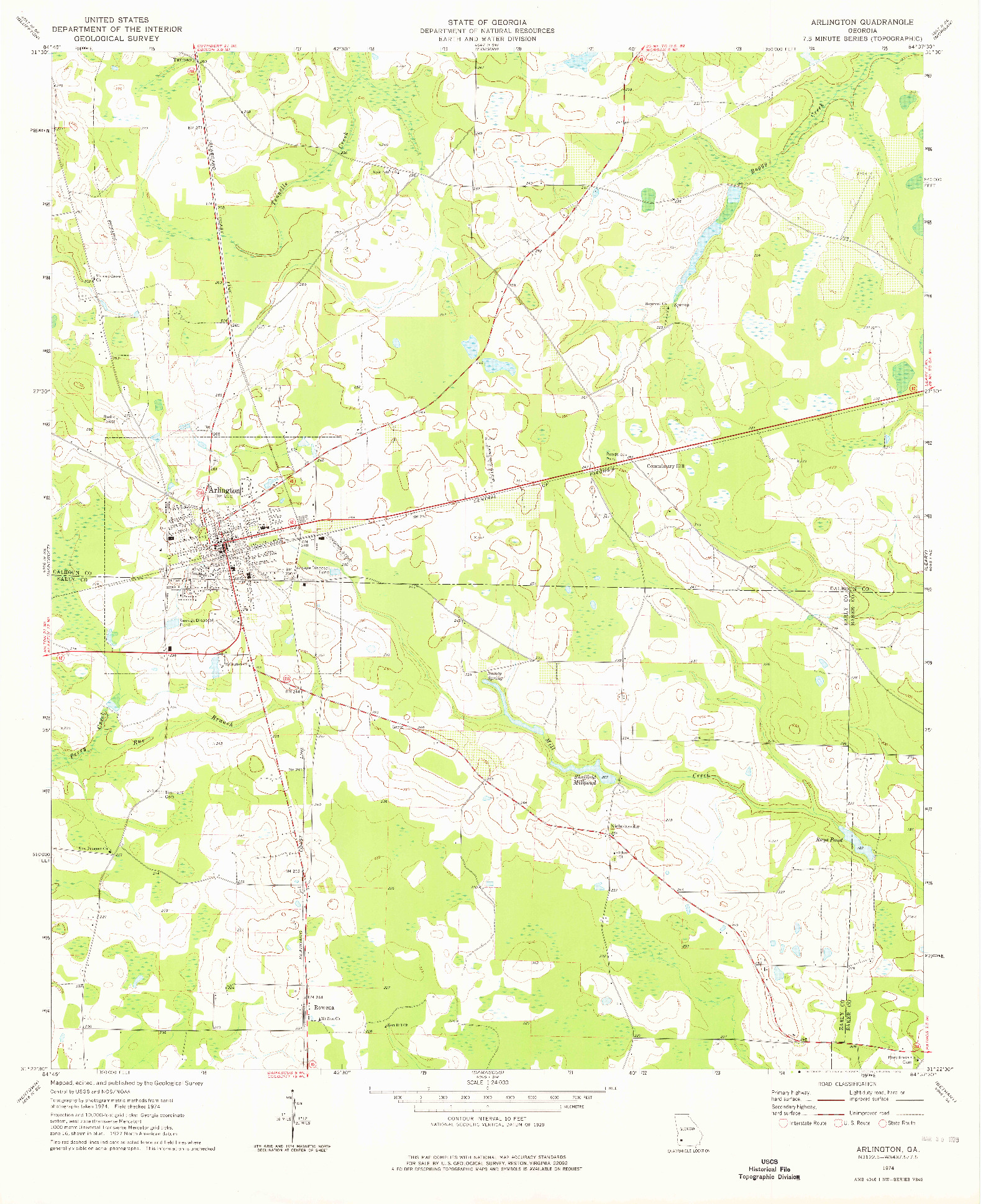 USGS 1:24000-SCALE QUADRANGLE FOR ARLINGTON, GA 1974