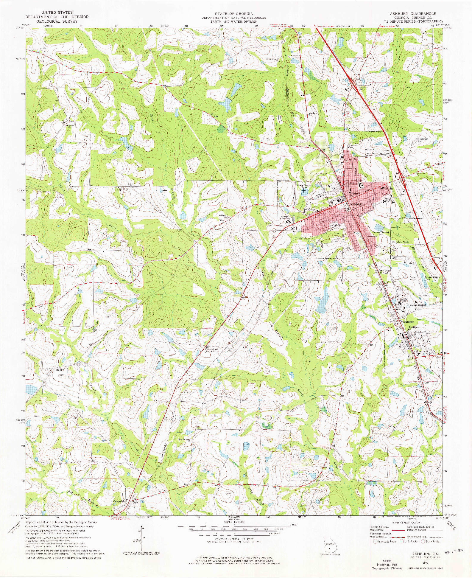 USGS 1:24000-SCALE QUADRANGLE FOR ASHBURN, GA 1973