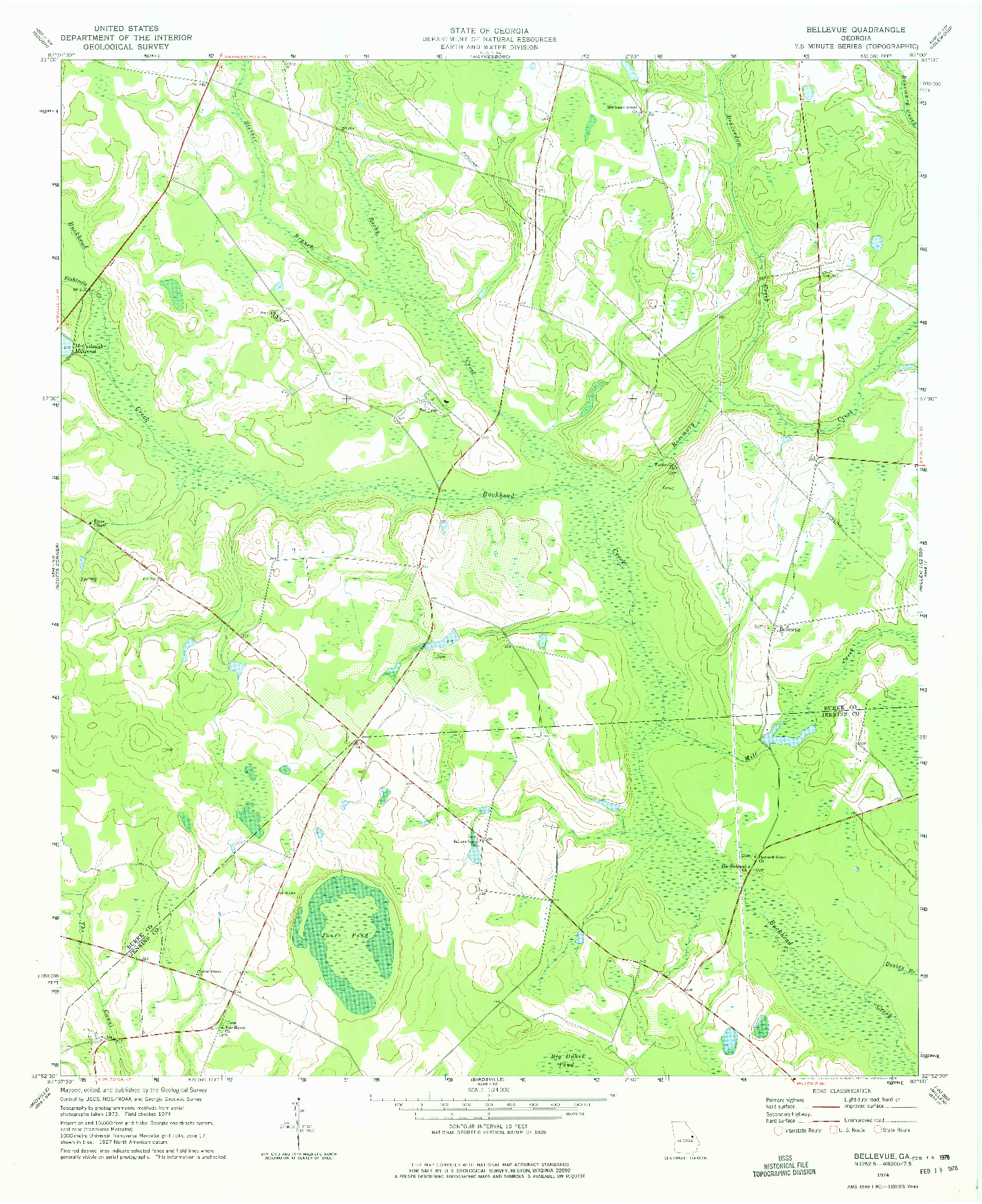 USGS 1:24000-SCALE QUADRANGLE FOR BELLEVUE, GA 1974