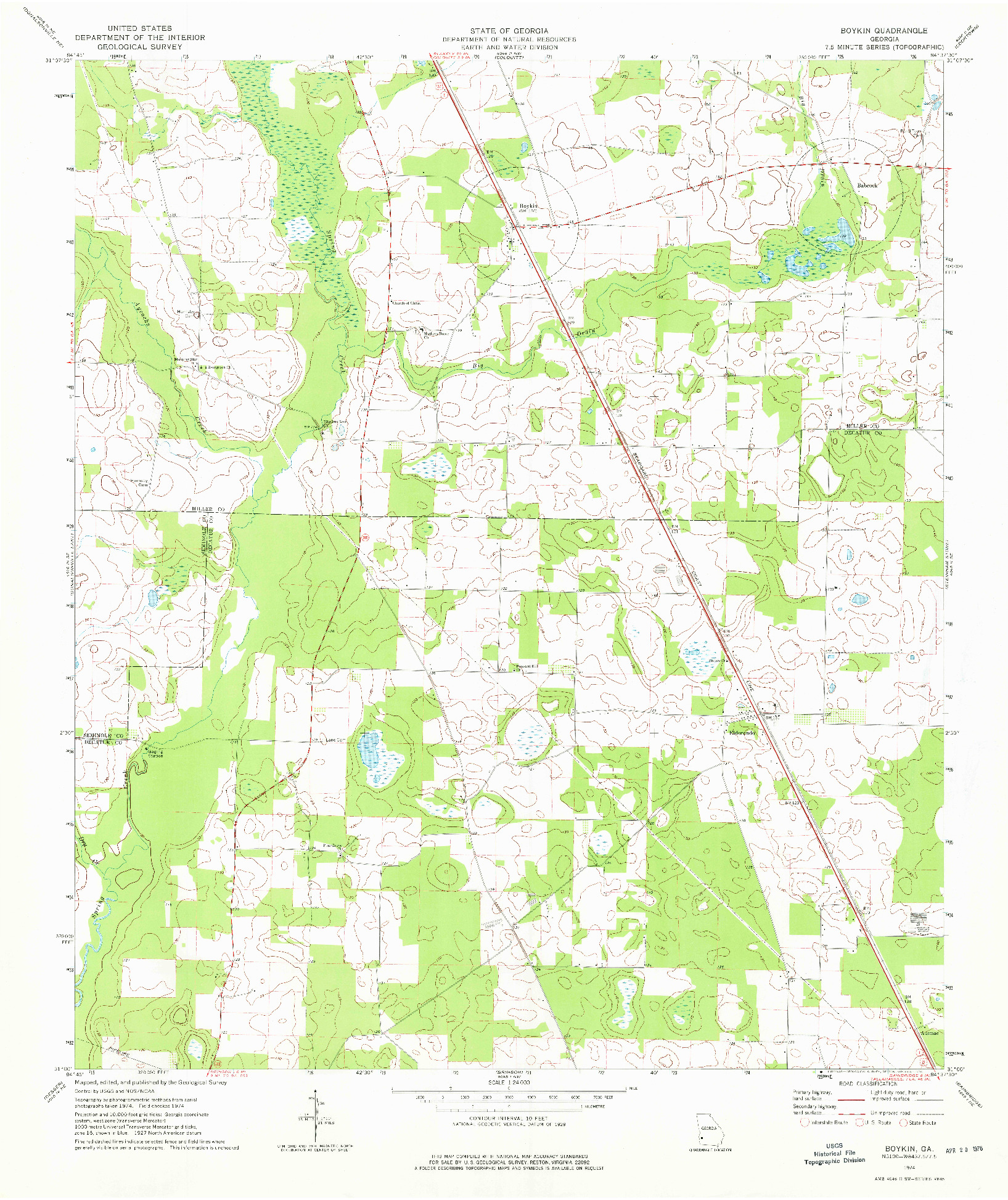 USGS 1:24000-SCALE QUADRANGLE FOR BOYKIN, GA 1974