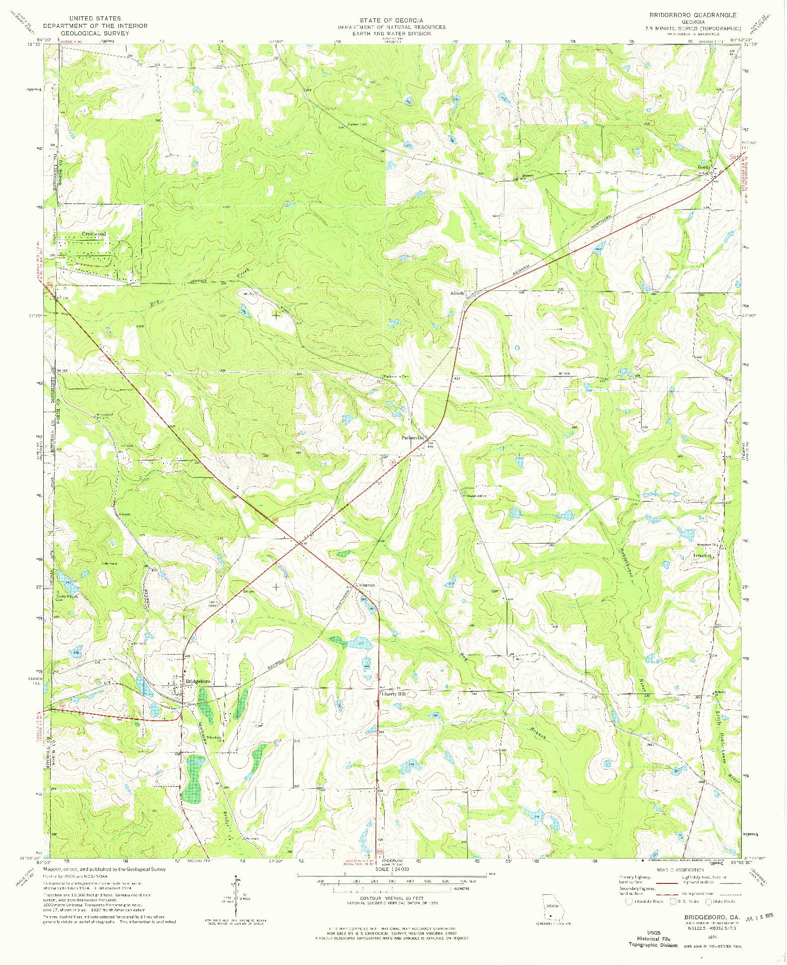 USGS 1:24000-SCALE QUADRANGLE FOR BRIDGEBORO, GA 1974