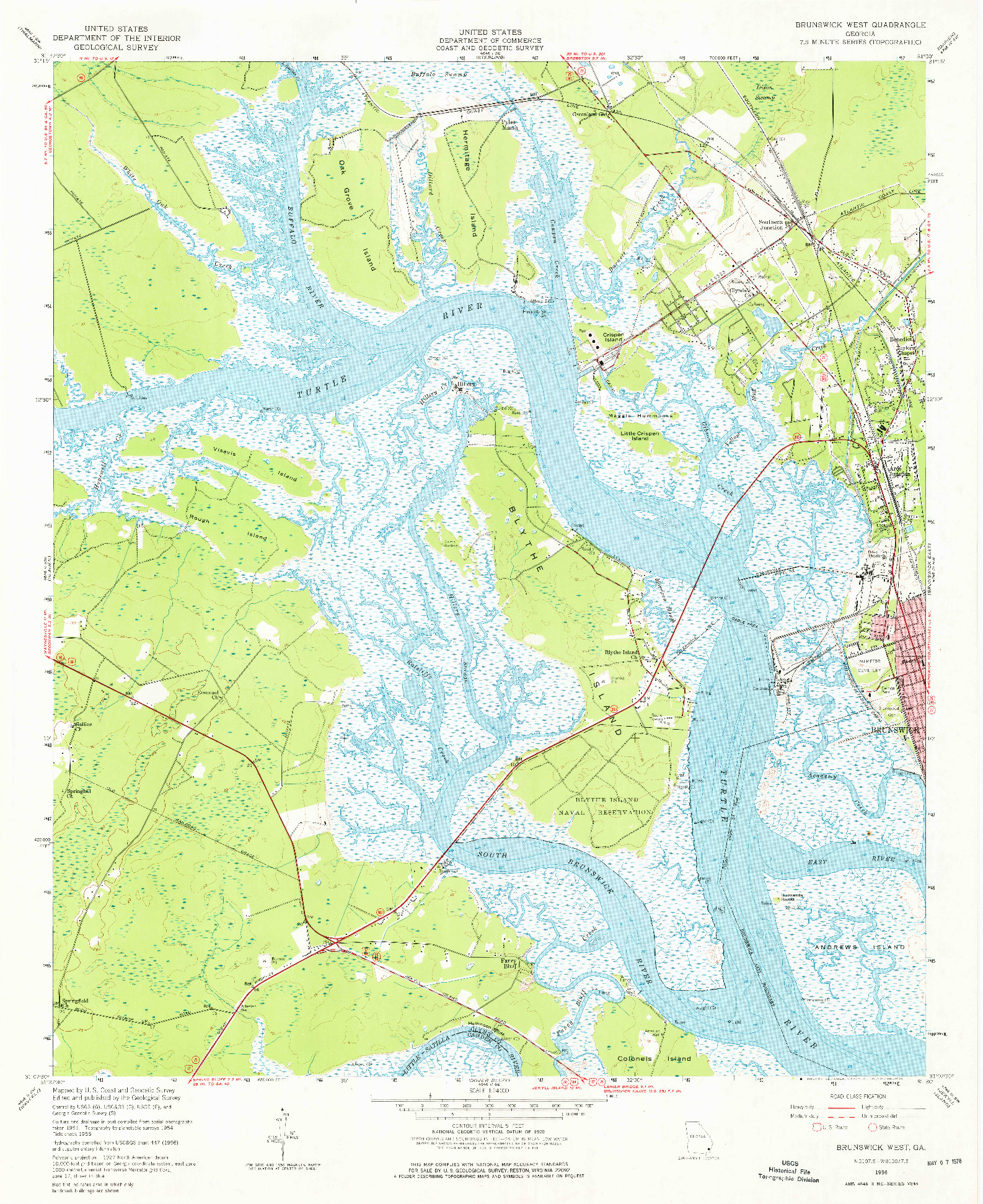 USGS 1:24000-SCALE QUADRANGLE FOR BRUNSWICK WEST, GA 1956