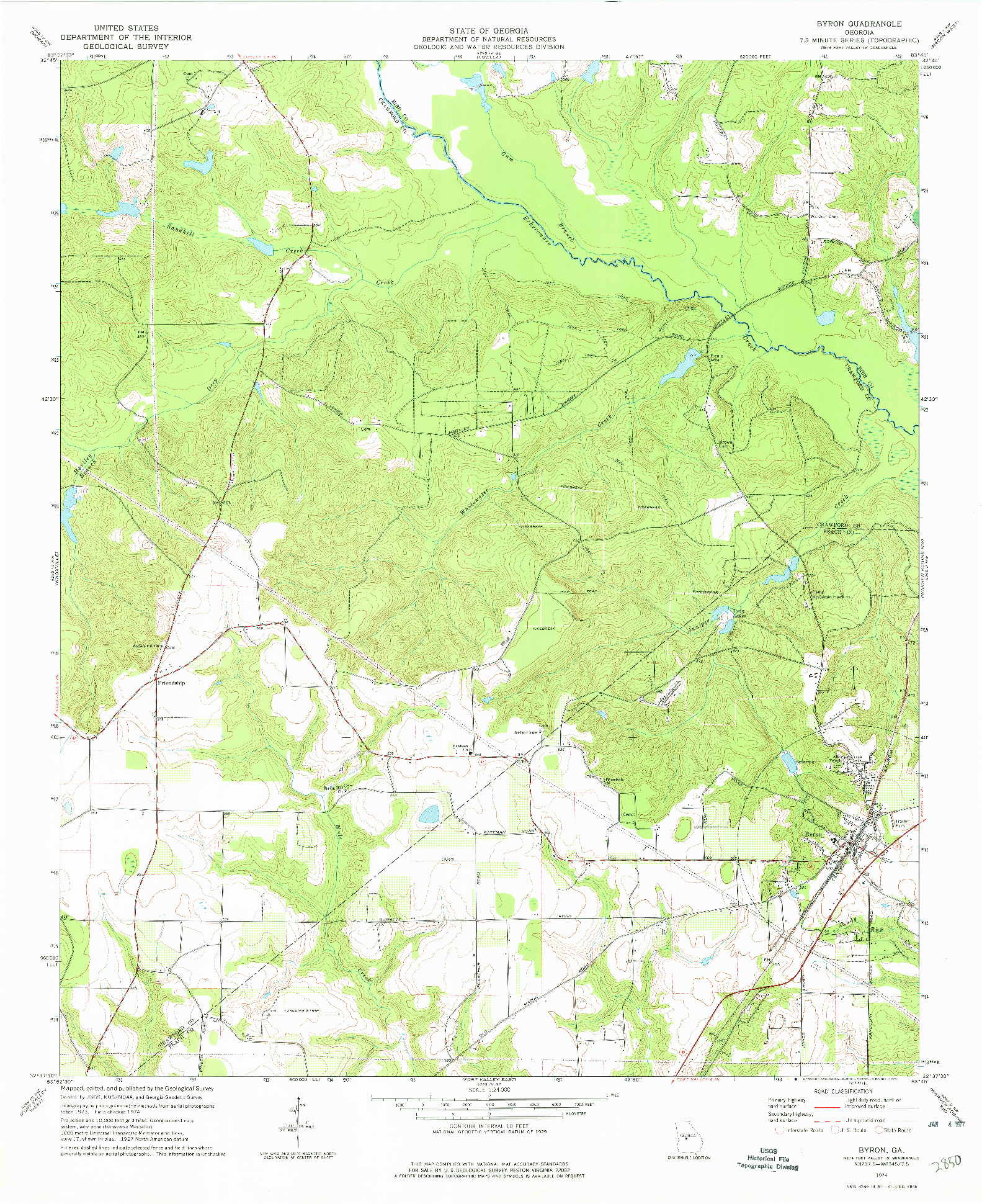 USGS 1:24000-SCALE QUADRANGLE FOR BYRON, GA 1974