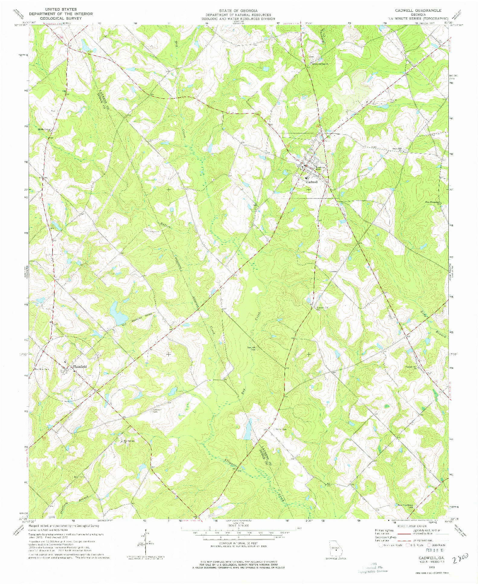 USGS 1:24000-SCALE QUADRANGLE FOR CADWELL, GA 1973