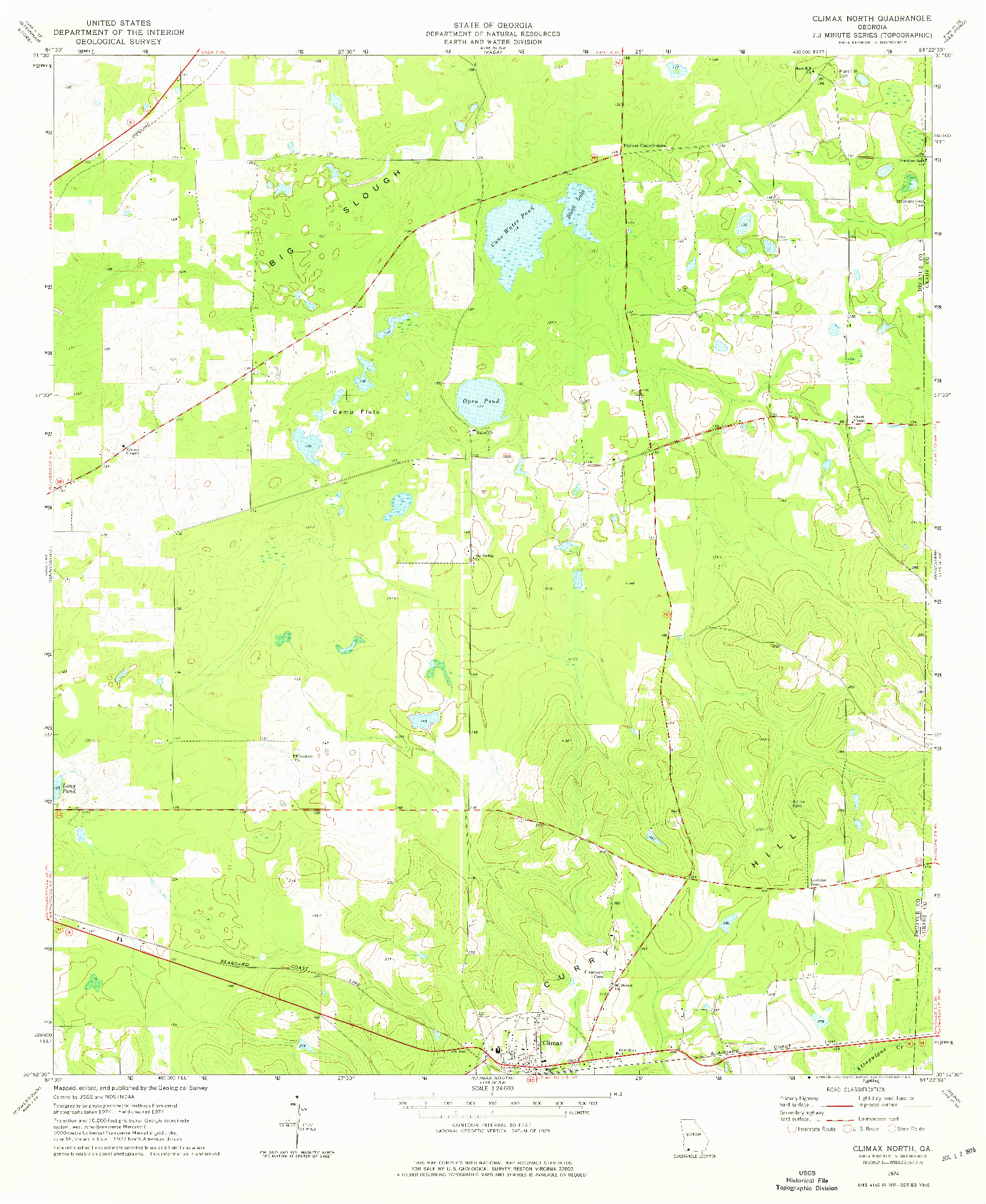 USGS 1:24000-SCALE QUADRANGLE FOR CLIMAX NORTH, GA 1974