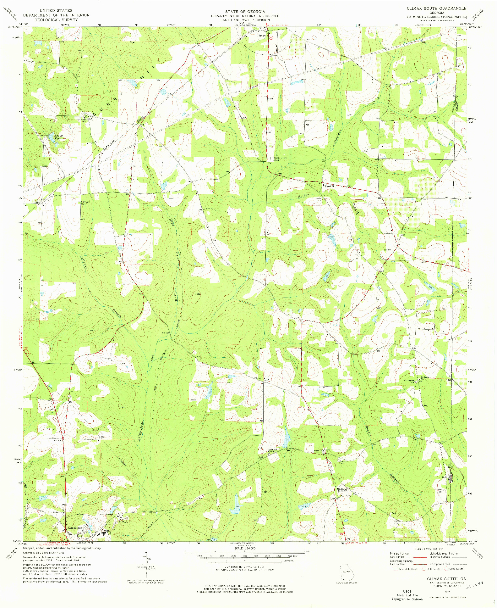 USGS 1:24000-SCALE QUADRANGLE FOR CLIMAX SOUTH, GA 1974