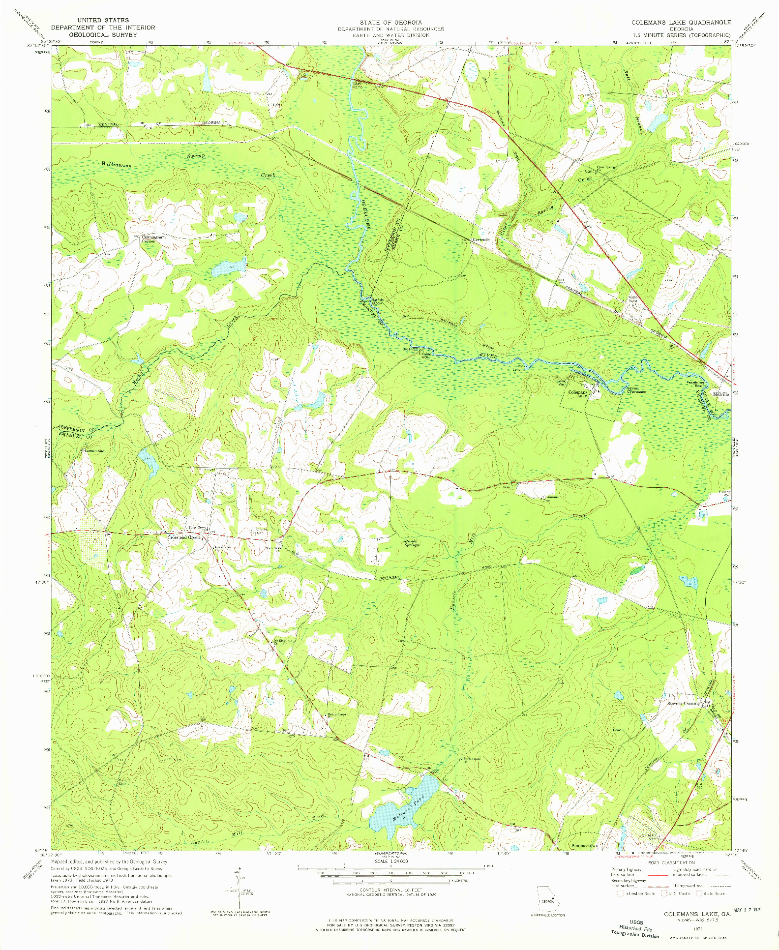 USGS 1:24000-SCALE QUADRANGLE FOR COLEMANS LAKE, GA 1973
