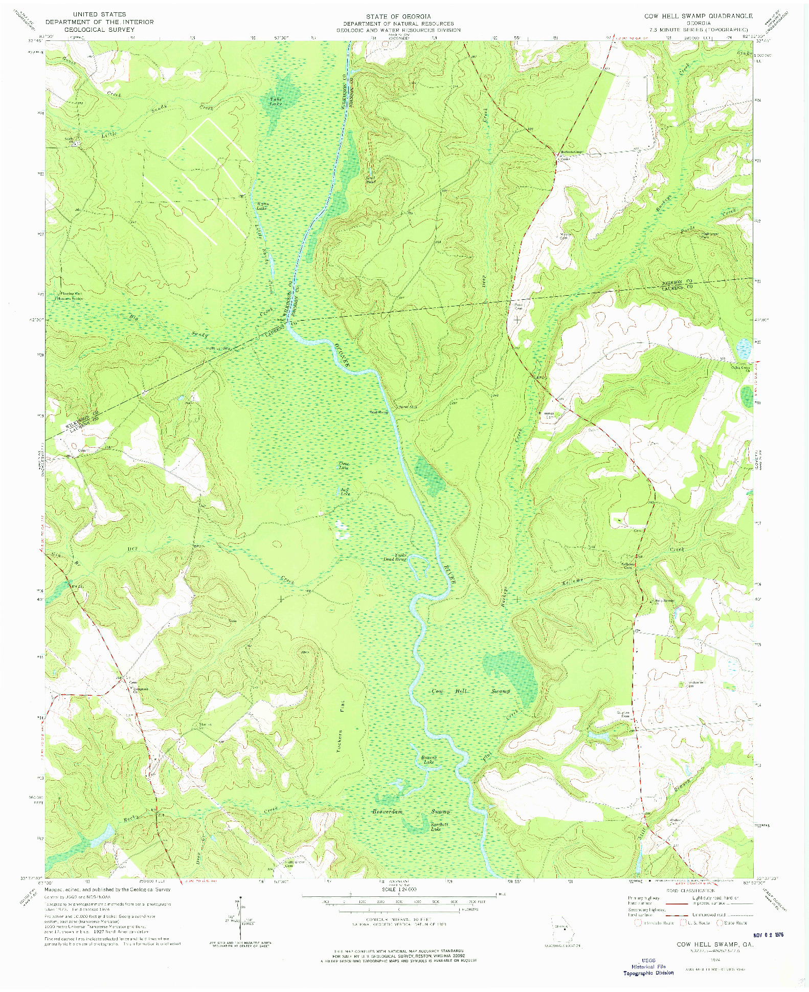 USGS 1:24000-SCALE QUADRANGLE FOR COW HELL SWAMP, GA 1974