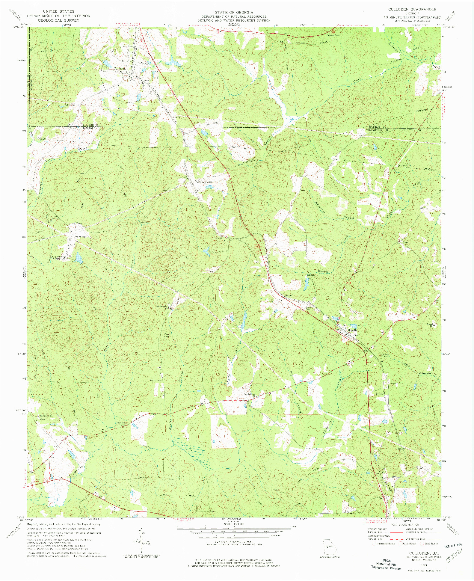 USGS 1:24000-SCALE QUADRANGLE FOR CULLODEN, GA 1974