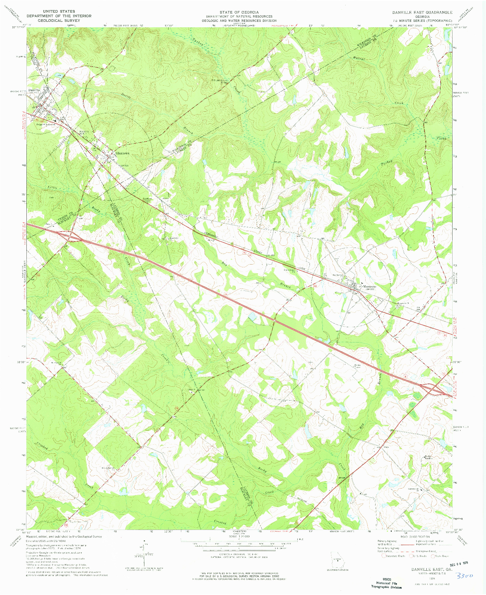 USGS 1:24000-SCALE QUADRANGLE FOR DANVILLE EAST, GA 1974