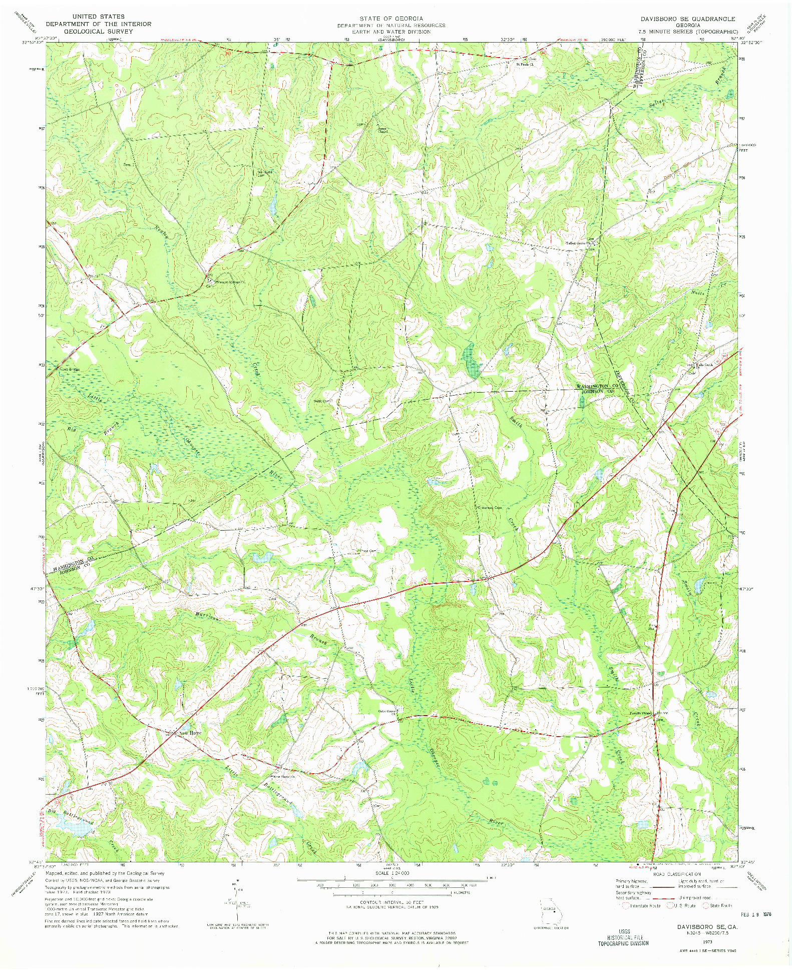 USGS 1:24000-SCALE QUADRANGLE FOR DAVISBORO SE, GA 1973