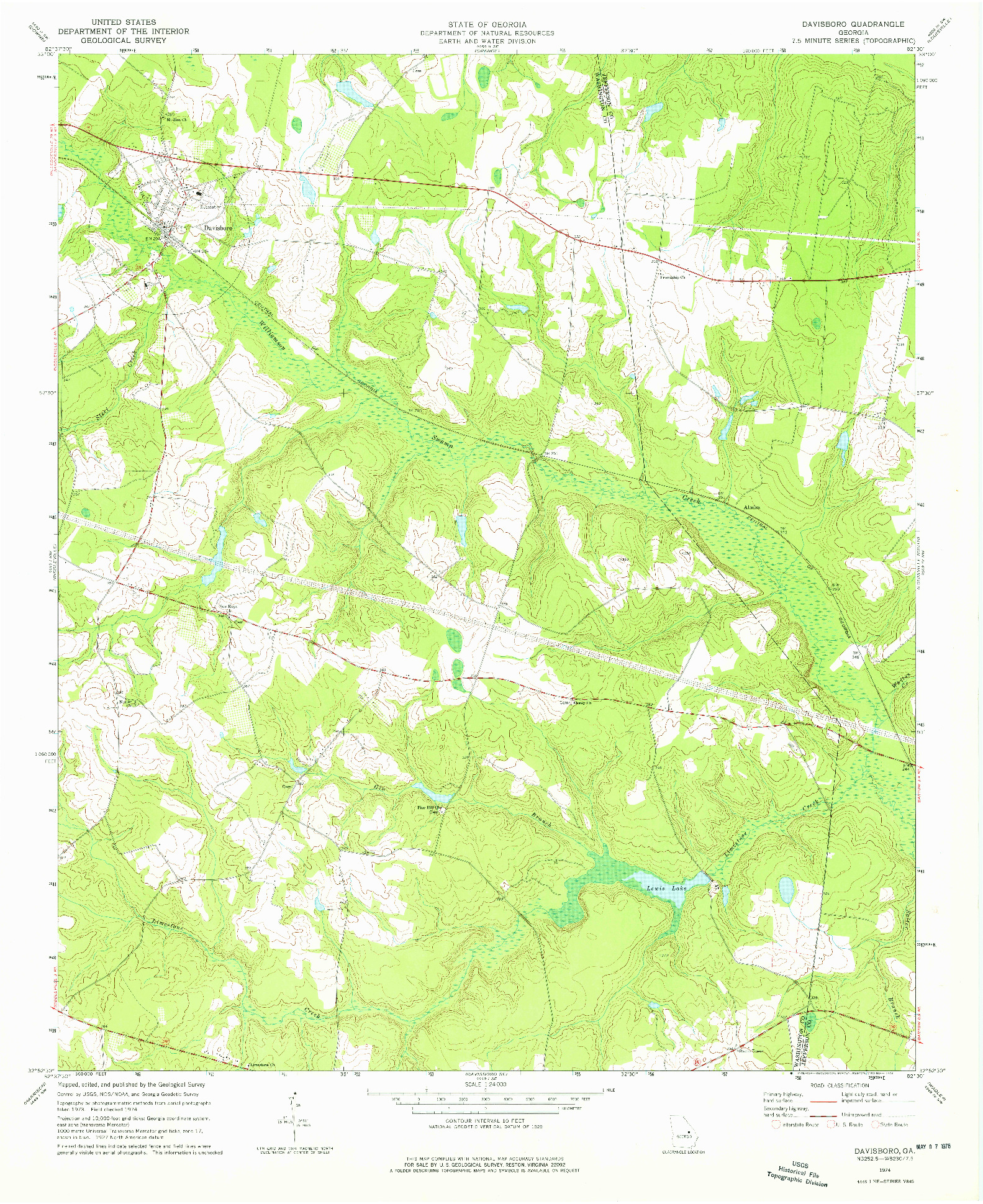 USGS 1:24000-SCALE QUADRANGLE FOR DAVISBORO, GA 1974