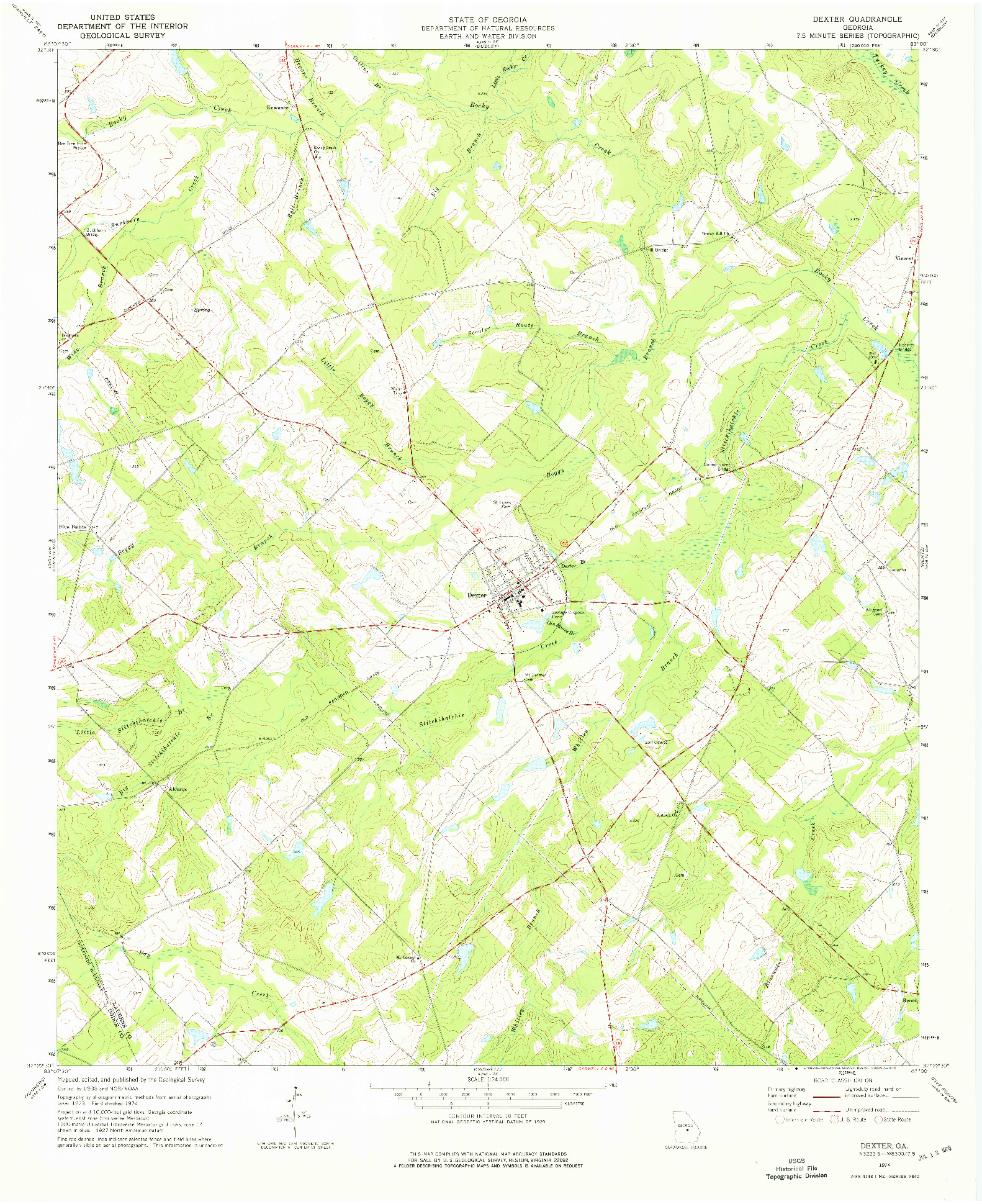 USGS 1:24000-SCALE QUADRANGLE FOR DEXTER, GA 1974