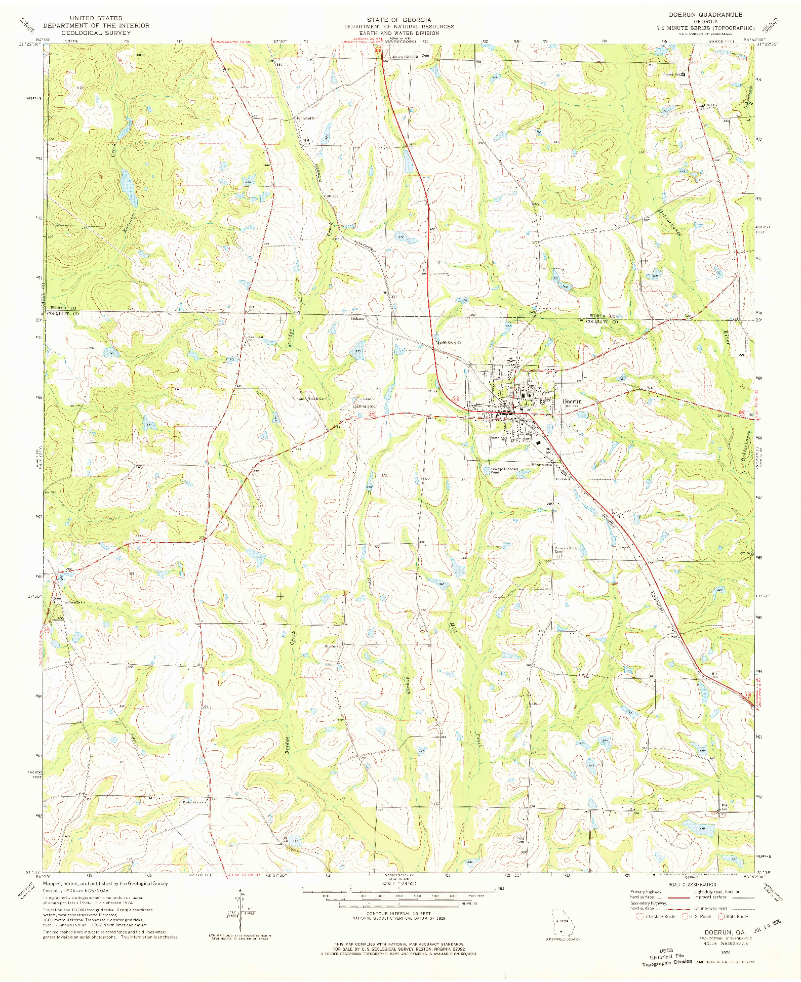 USGS 1:24000-SCALE QUADRANGLE FOR DOERUN, GA 1974