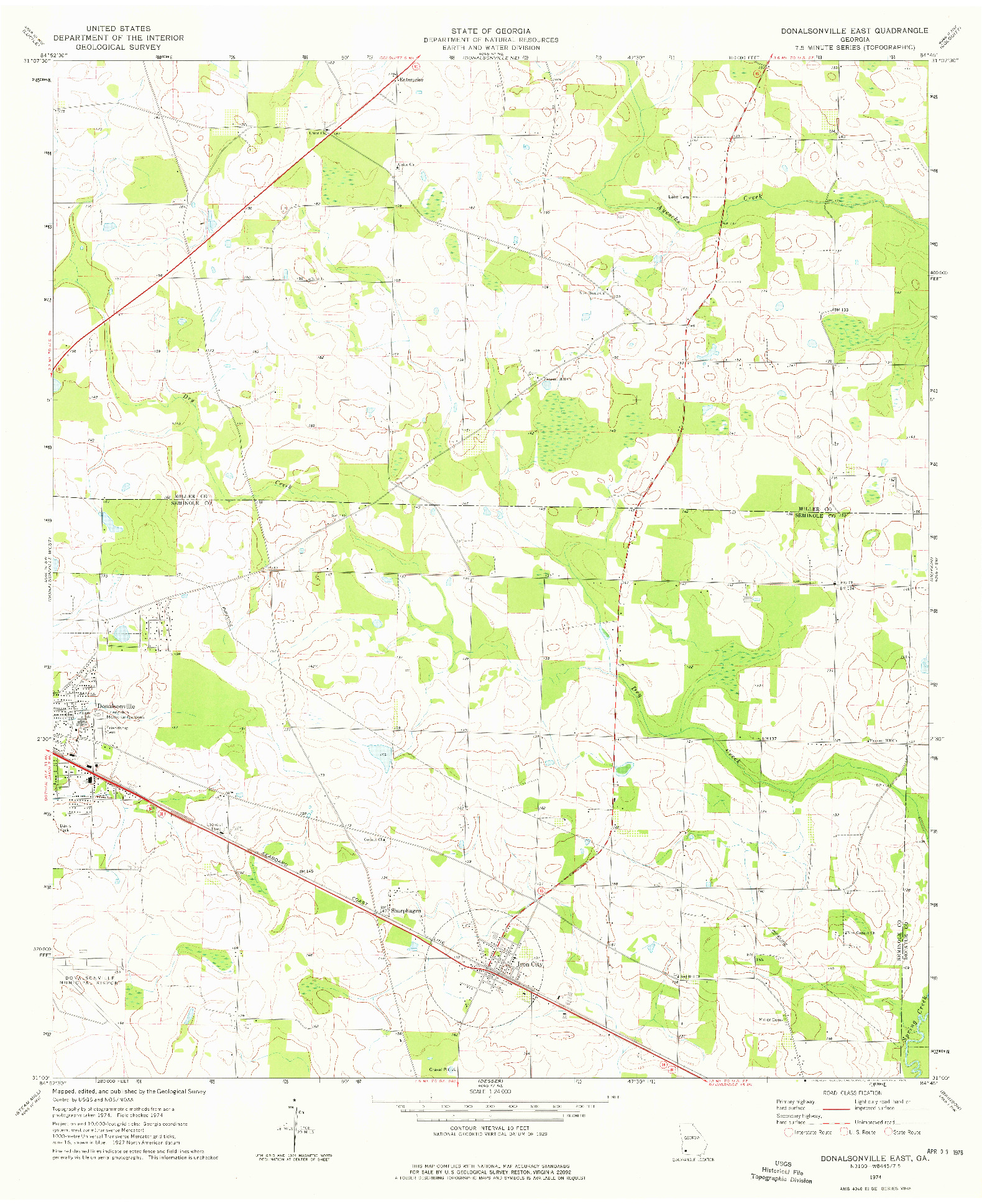 USGS 1:24000-SCALE QUADRANGLE FOR DONALSONVILLE EAST, GA 1974