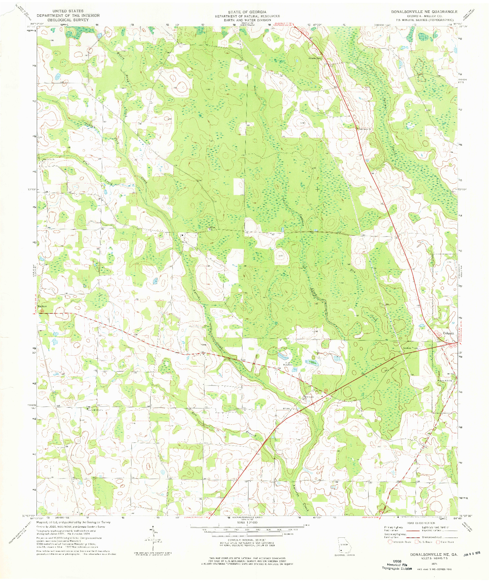 USGS 1:24000-SCALE QUADRANGLE FOR DONALSONVILLE NE, GA 1974