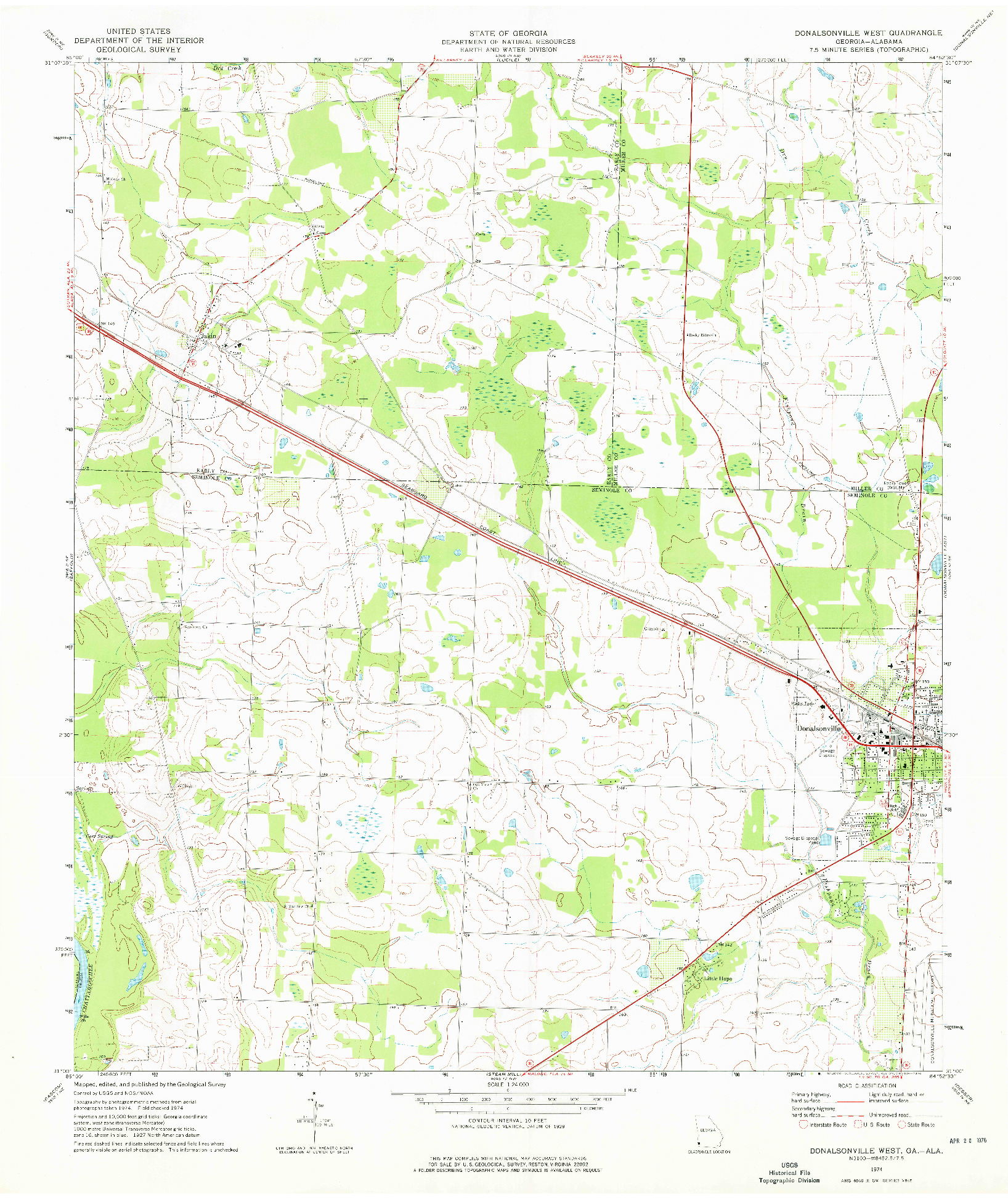 USGS 1:24000-SCALE QUADRANGLE FOR DONALSONVILLE WEST, GA 1974