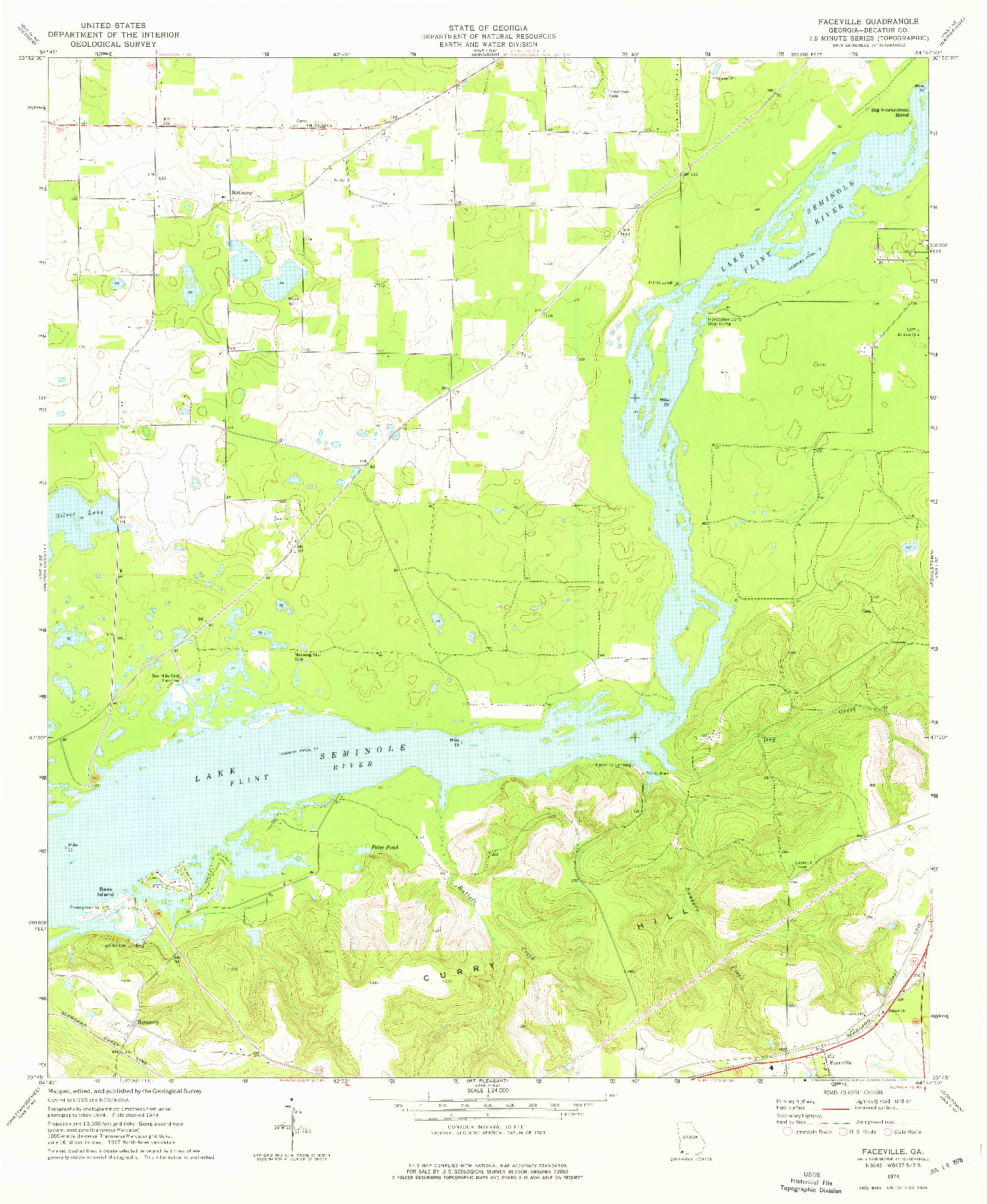 USGS 1:24000-SCALE QUADRANGLE FOR FACEVILLE, GA 1974