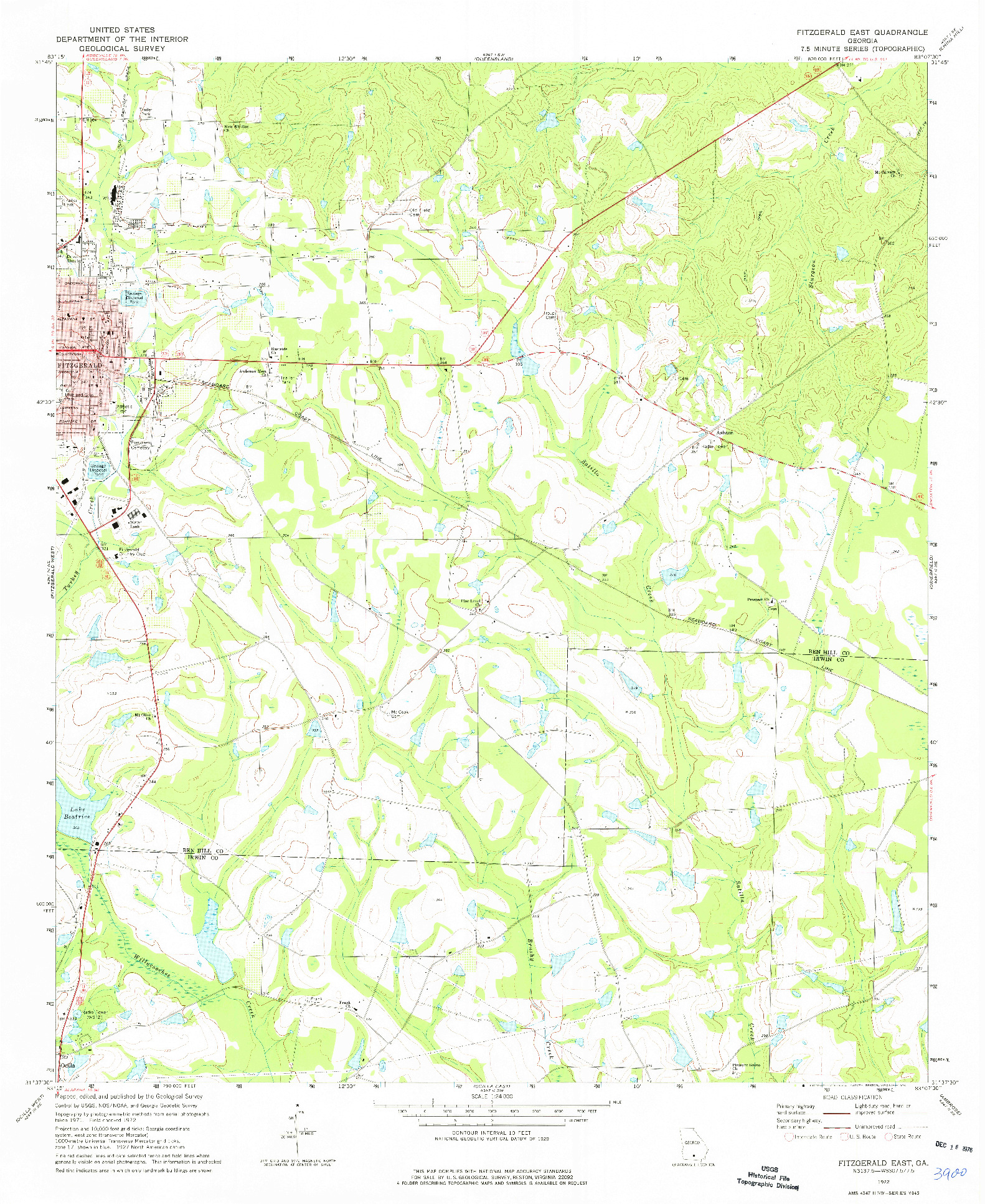 USGS 1:24000-SCALE QUADRANGLE FOR FITZGERALD EAST, GA 1972