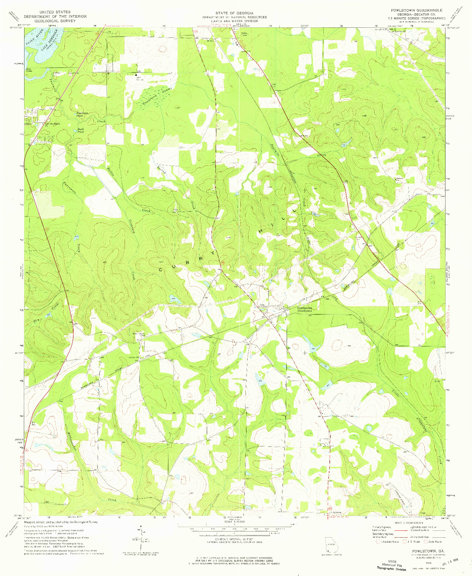 USGS 1:24000-SCALE QUADRANGLE FOR FOWLSTOWN, GA 1974