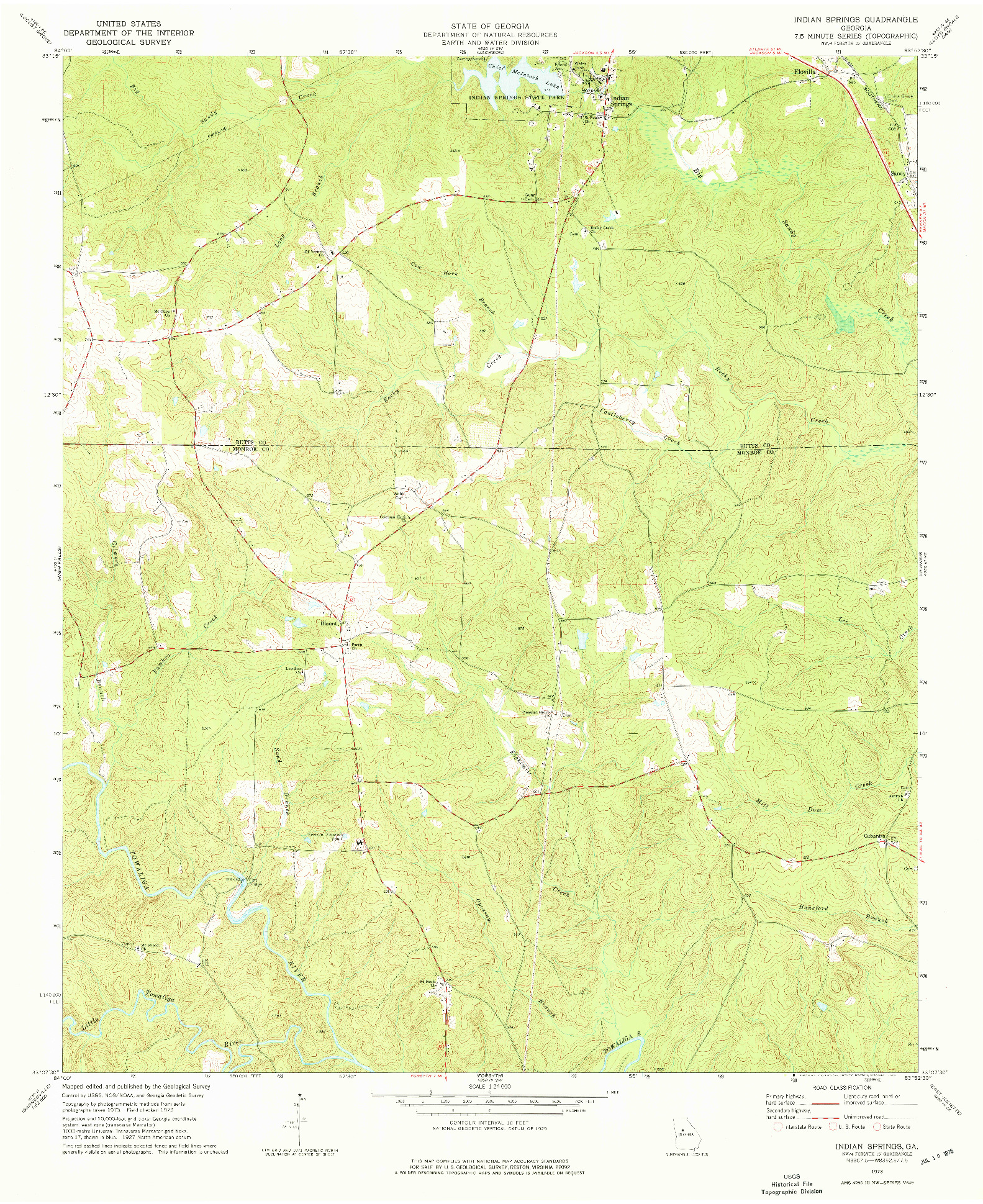 USGS 1:24000-SCALE QUADRANGLE FOR INDIAN SPRINGS, GA 1973