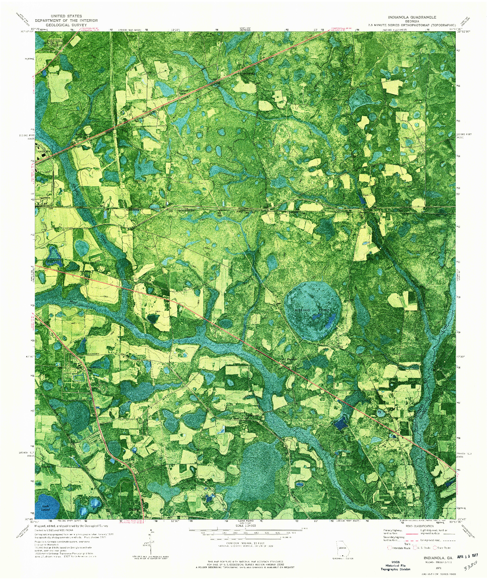 USGS 1:24000-SCALE QUADRANGLE FOR INDIANOLA, GA 1971