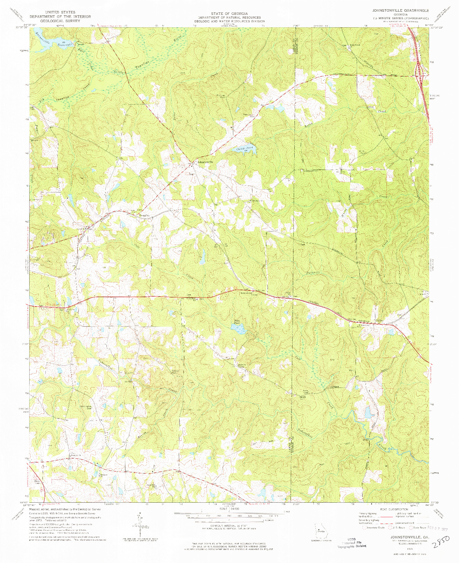 USGS 1:24000-SCALE QUADRANGLE FOR JOHNSTONVILLE, GA 1973