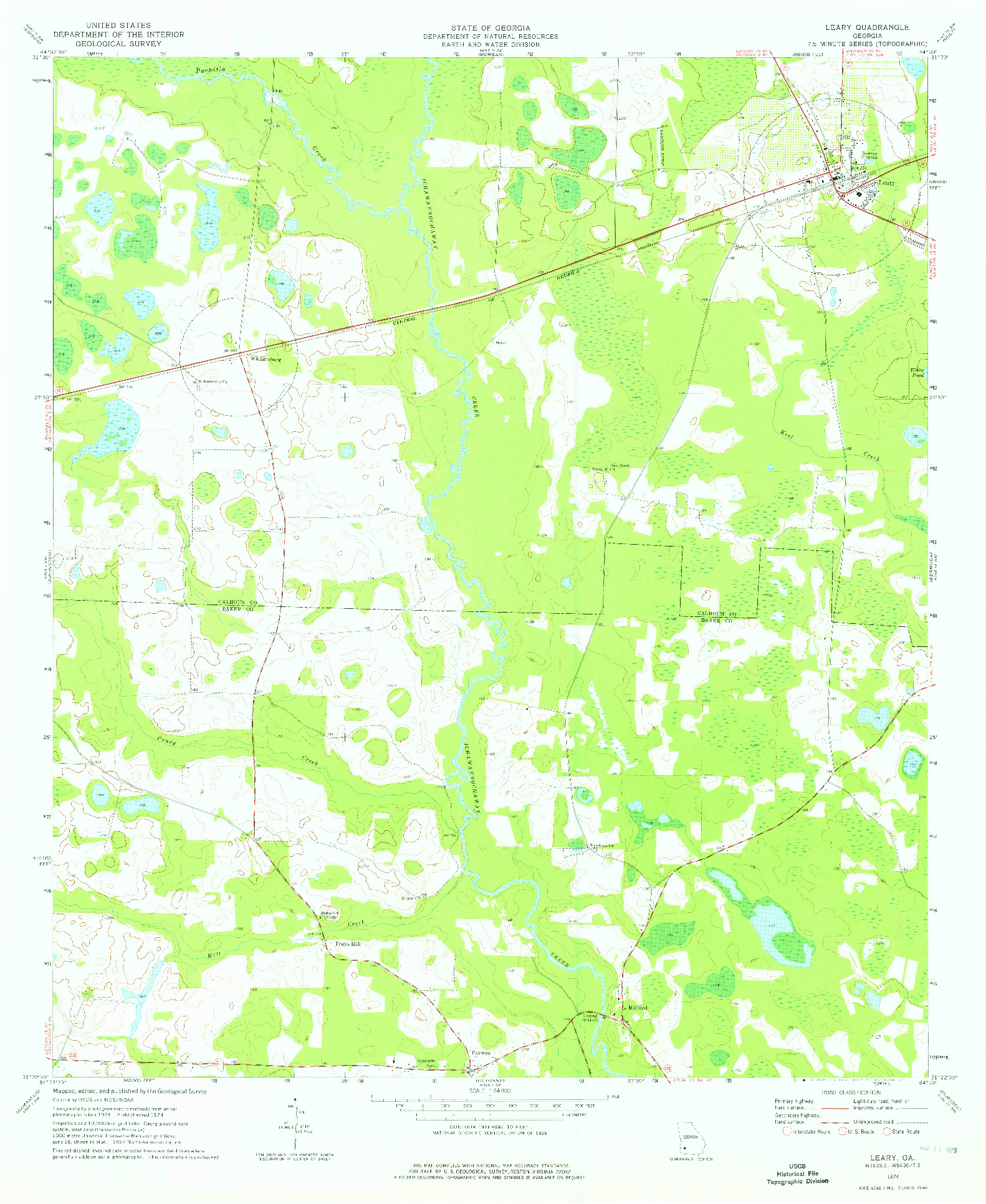 USGS 1:24000-SCALE QUADRANGLE FOR LEARY, GA 1974