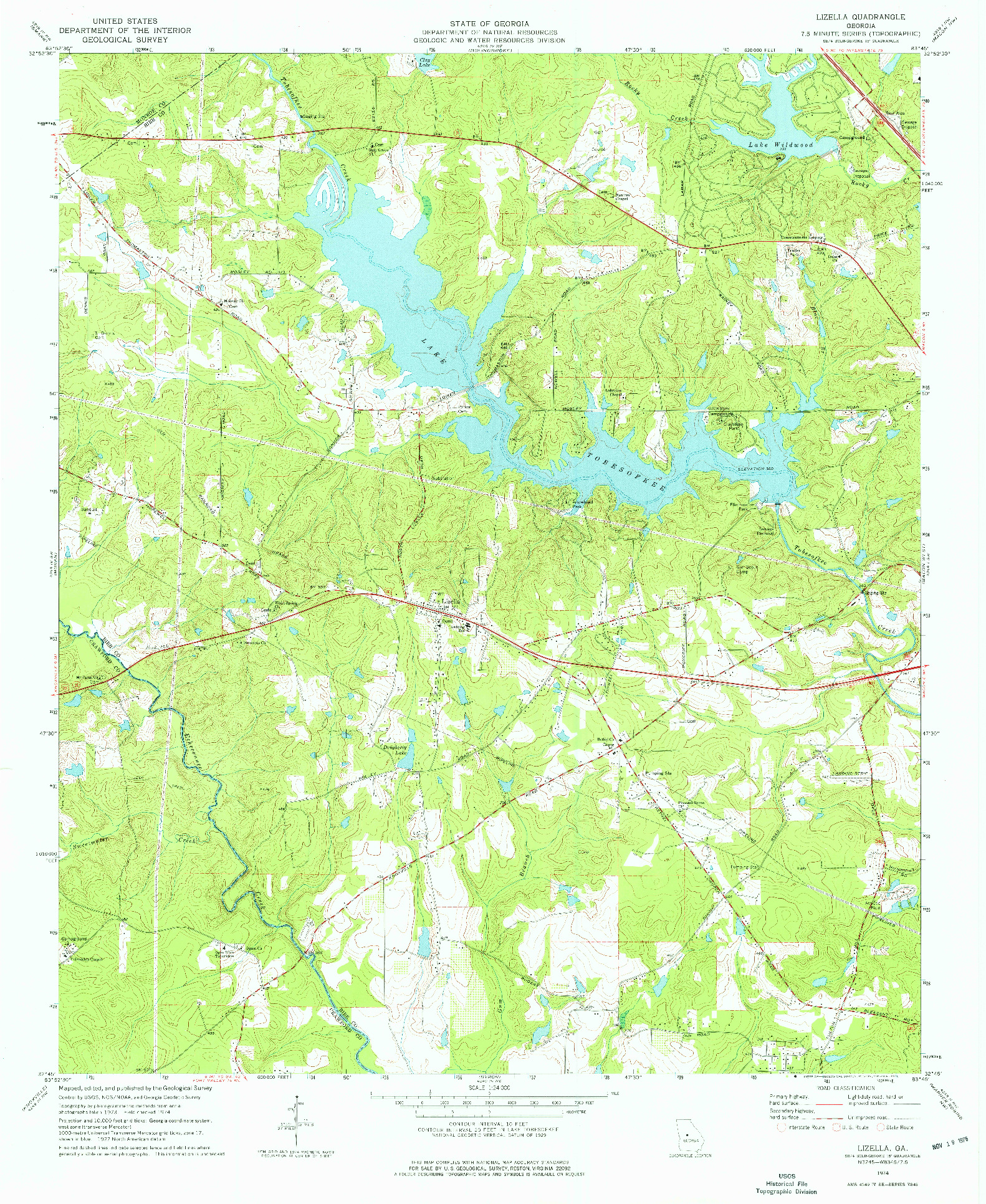 USGS 1:24000-SCALE QUADRANGLE FOR LIZELLA, GA 1974