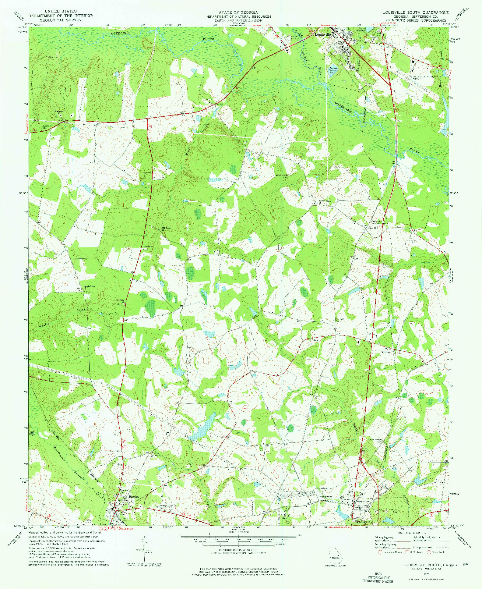 USGS 1:24000-SCALE QUADRANGLE FOR LOUISVILLE SOUTH, GA 1973