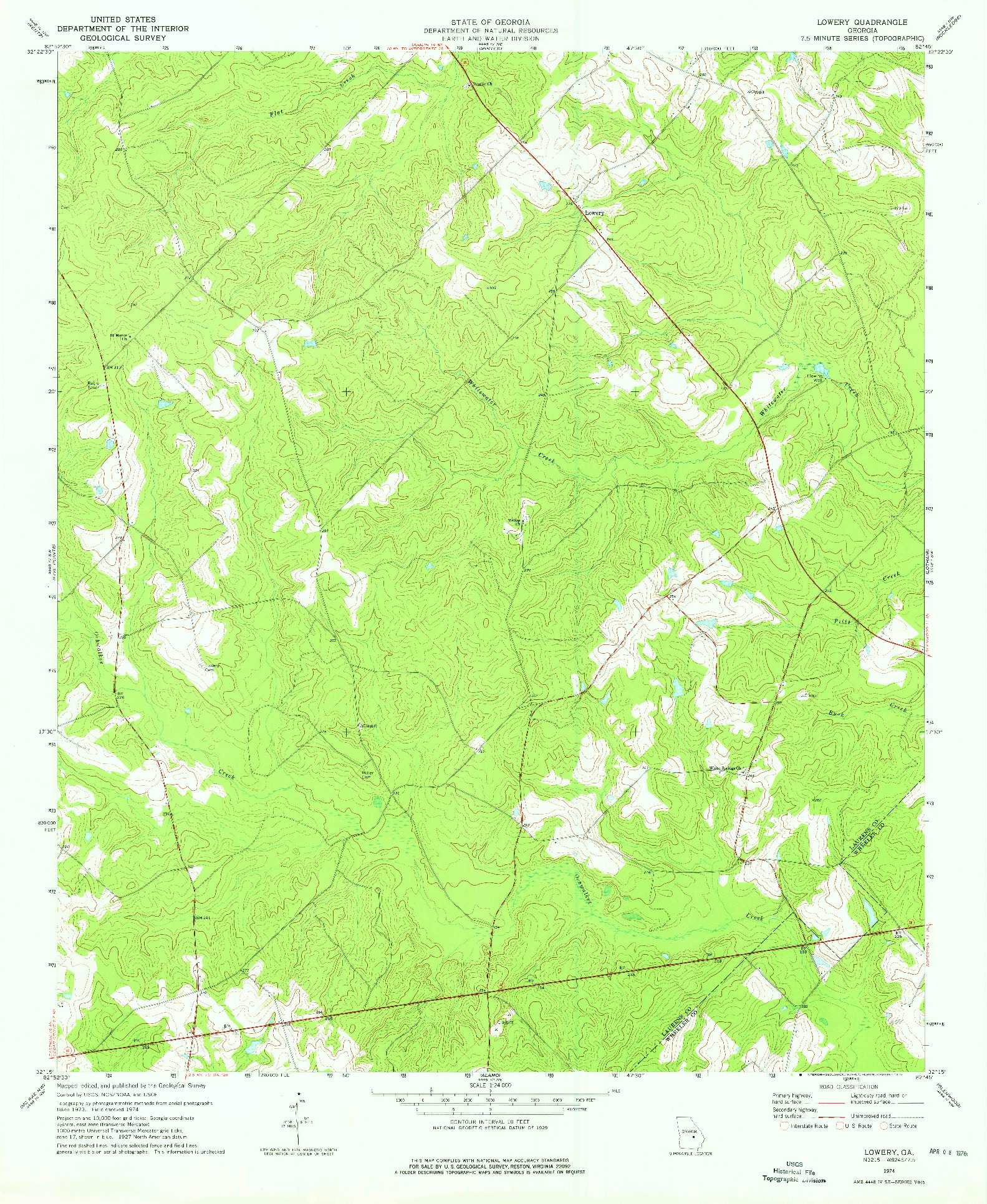 USGS 1:24000-SCALE QUADRANGLE FOR LOWERY, GA 1974