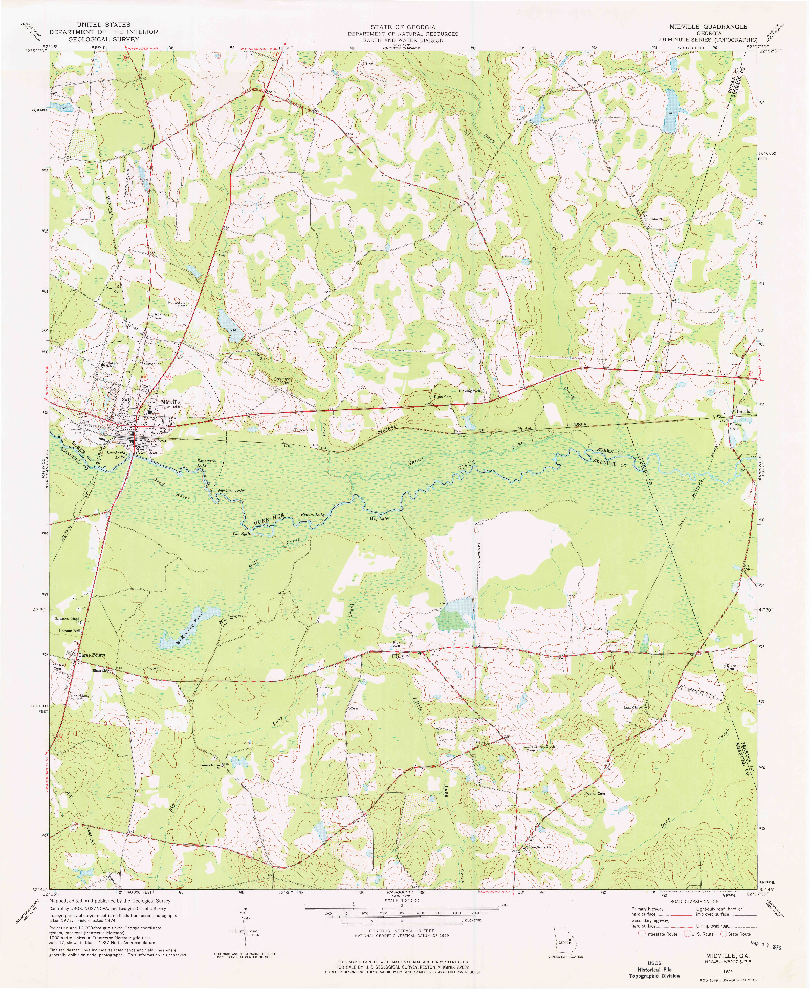 USGS 1:24000-SCALE QUADRANGLE FOR MIDVILLE, GA 1974