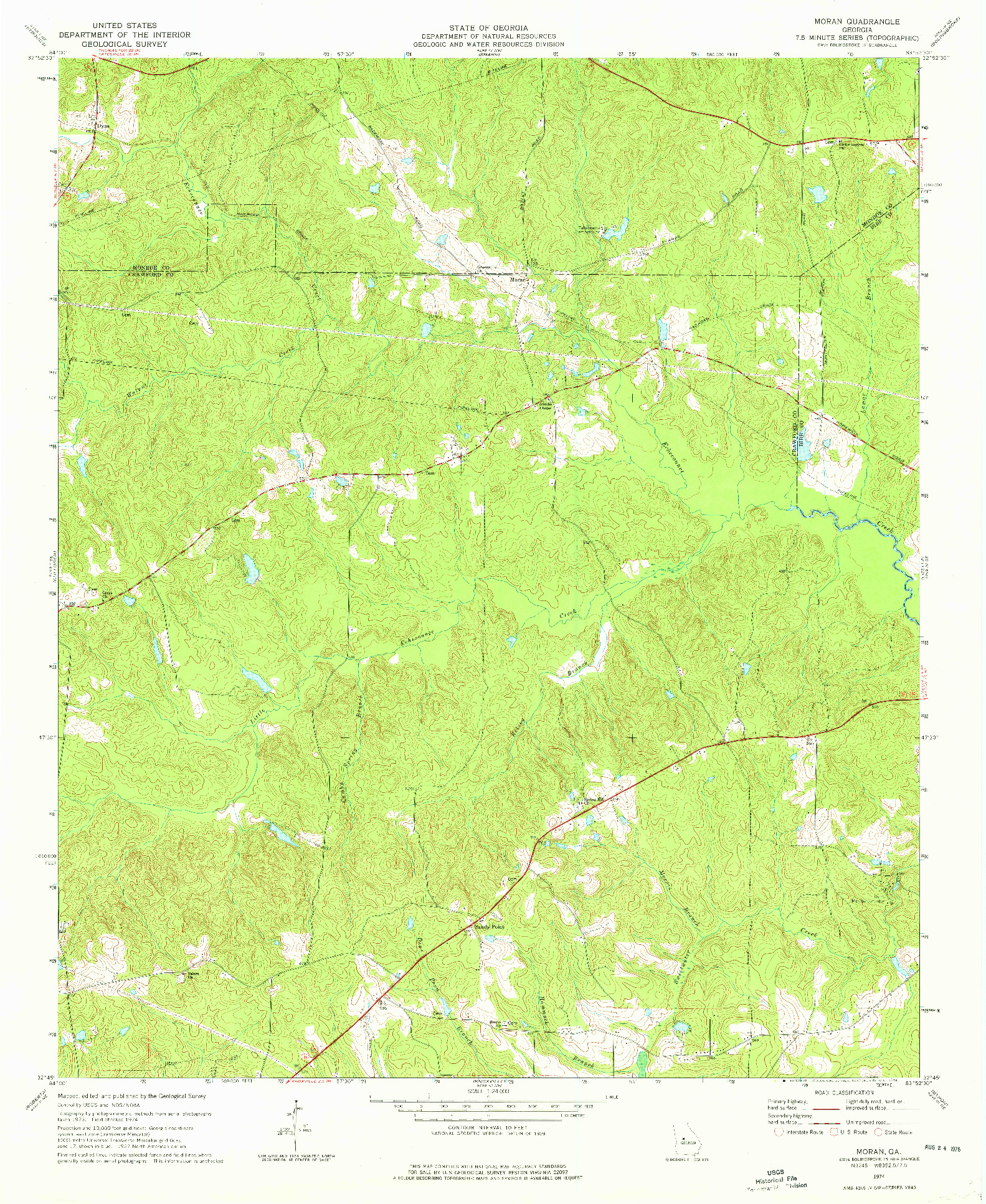 USGS 1:24000-SCALE QUADRANGLE FOR MORAN, GA 1974