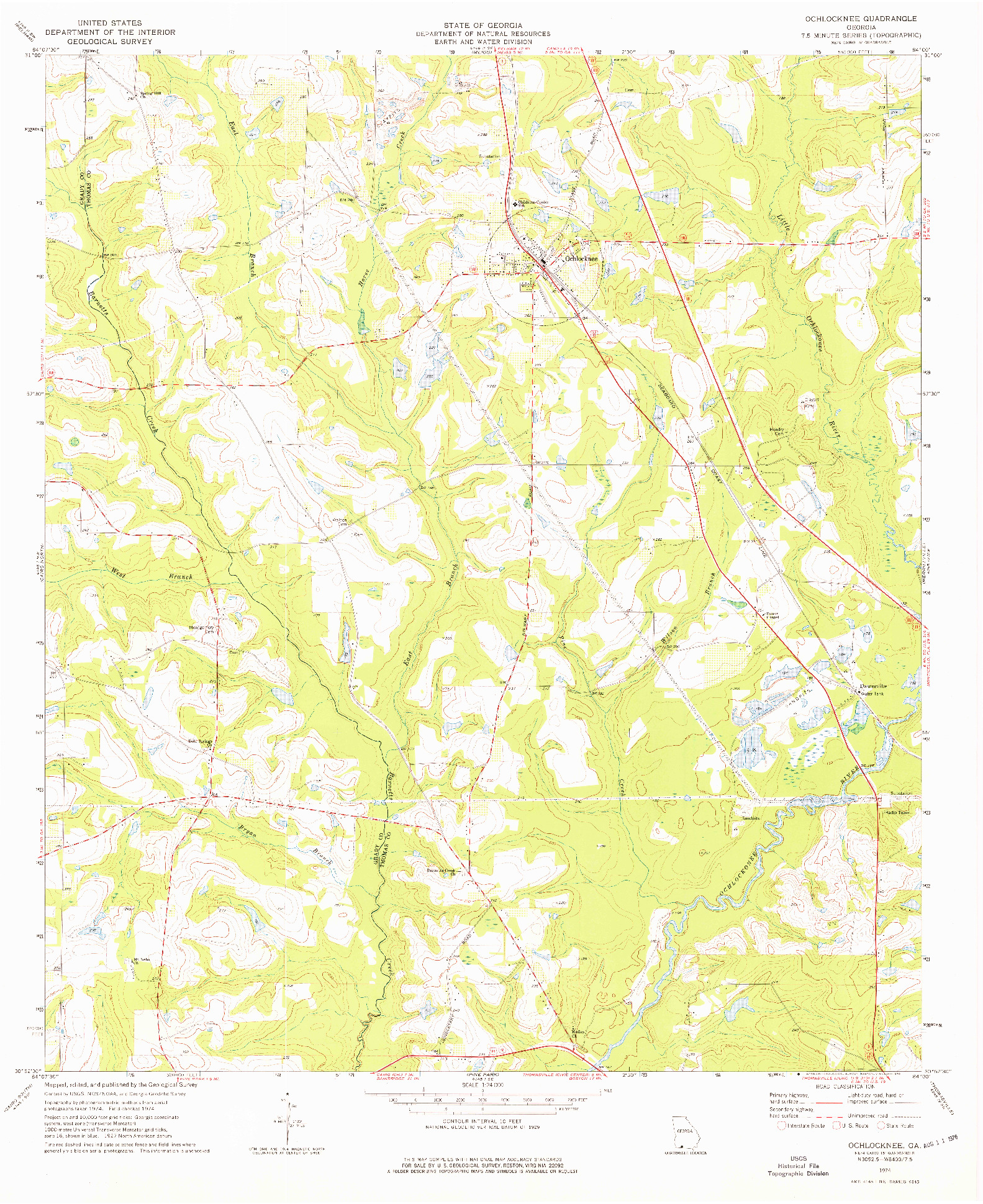 USGS 1:24000-SCALE QUADRANGLE FOR OCHLOCKNEE, GA 1974