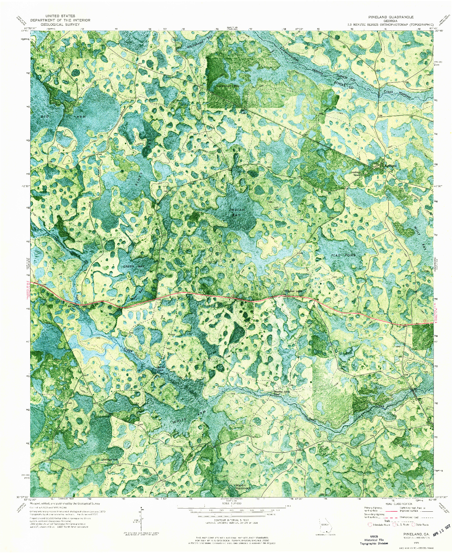 USGS 1:24000-SCALE QUADRANGLE FOR PINELAND, GA 1971