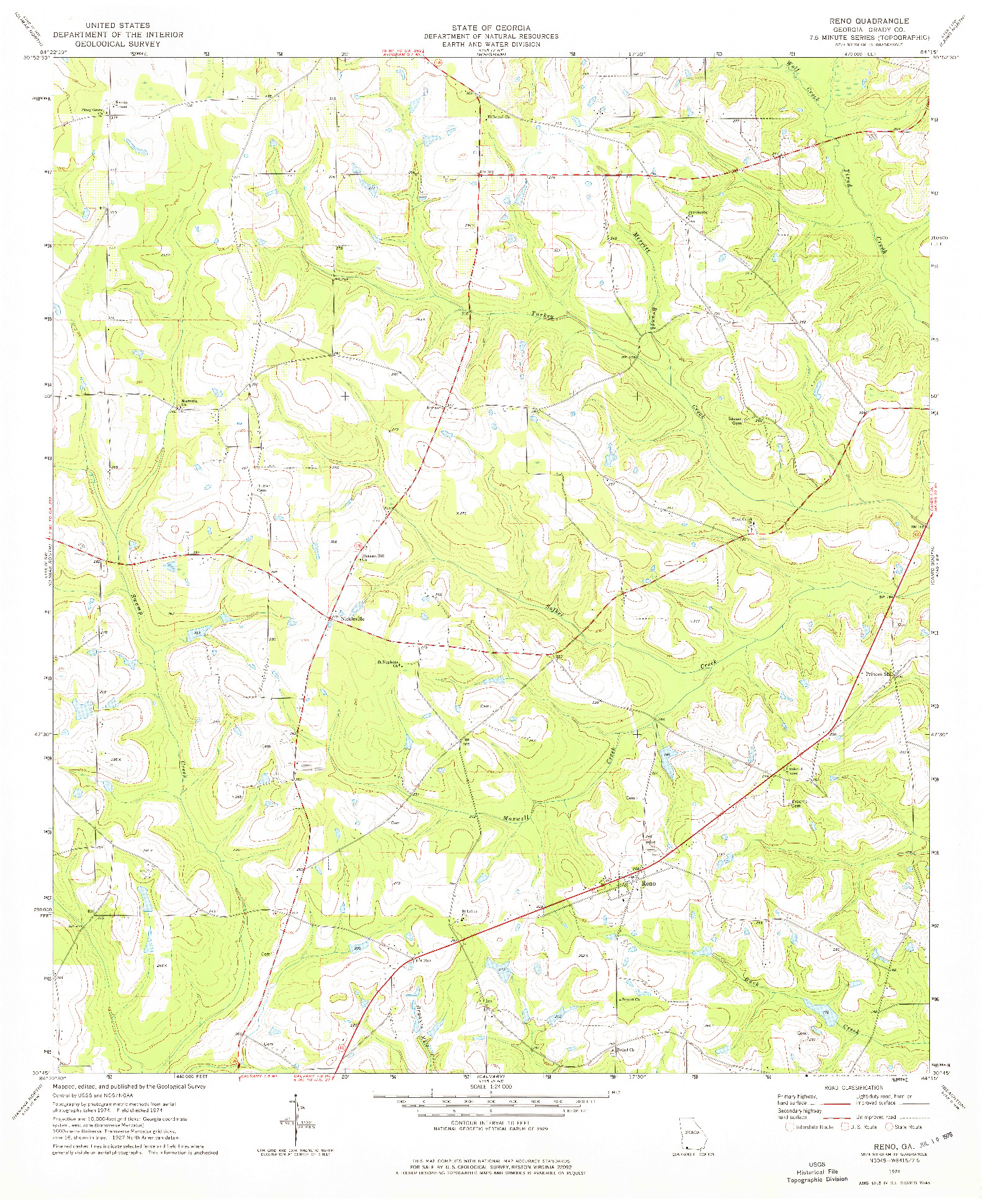 USGS 1:24000-SCALE QUADRANGLE FOR RENO, GA 1974
