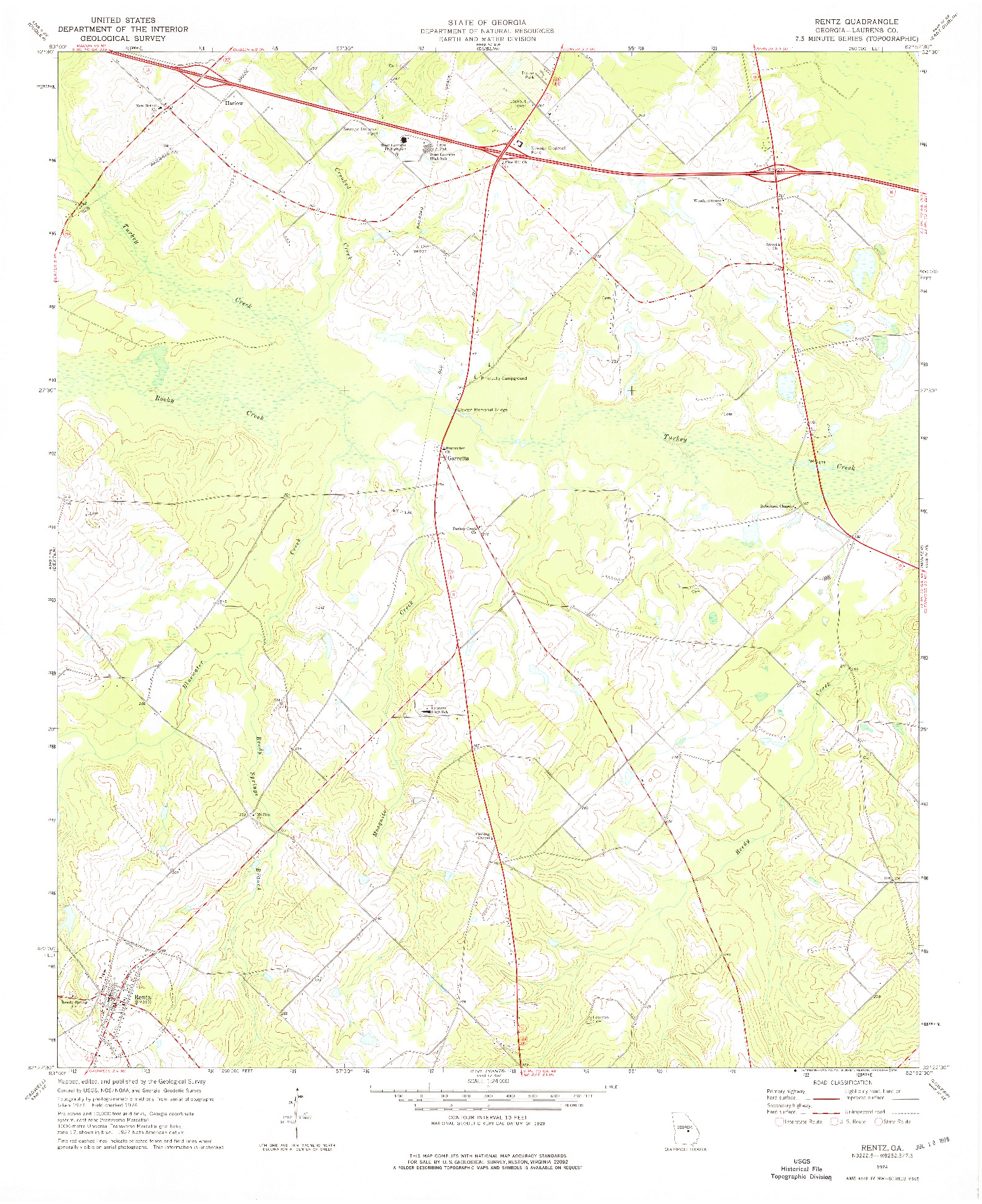 USGS 1:24000-SCALE QUADRANGLE FOR RENTZ, GA 1974