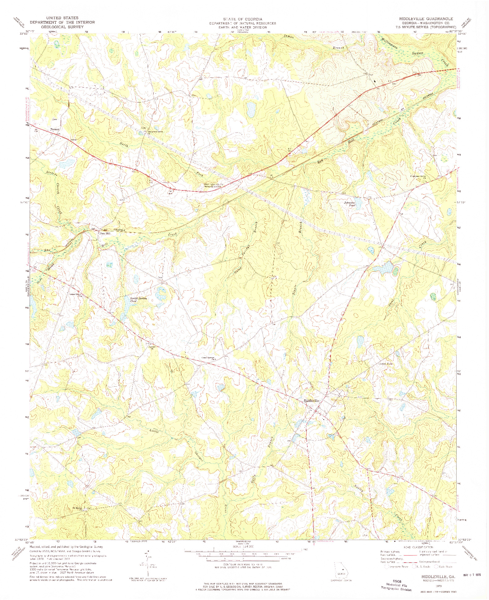 USGS 1:24000-SCALE QUADRANGLE FOR RIDDLEVILLE, GA 1973