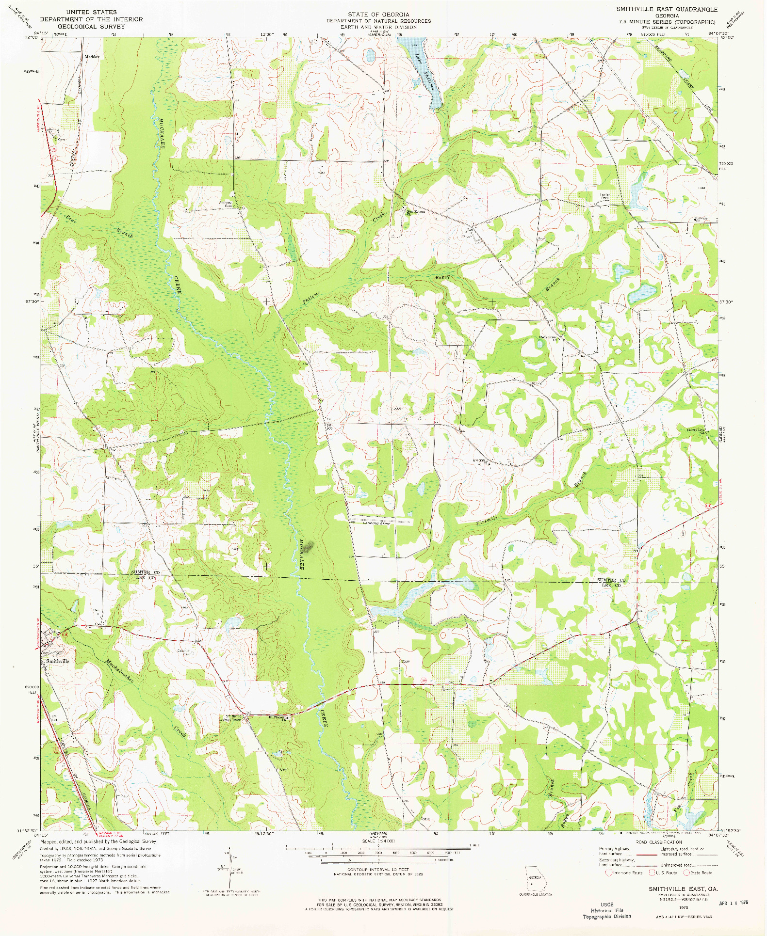 USGS 1:24000-SCALE QUADRANGLE FOR SMITHVILLE EAST, GA 1973