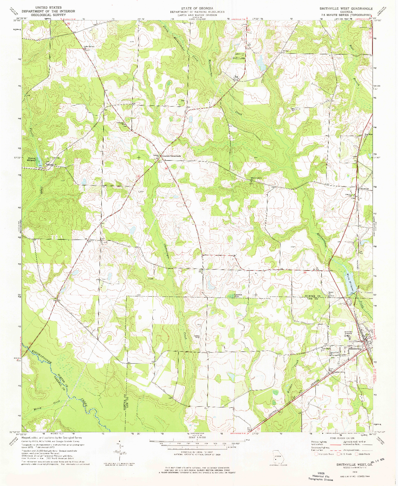 USGS 1:24000-SCALE QUADRANGLE FOR SMITHVILLE WEST, GA 1973