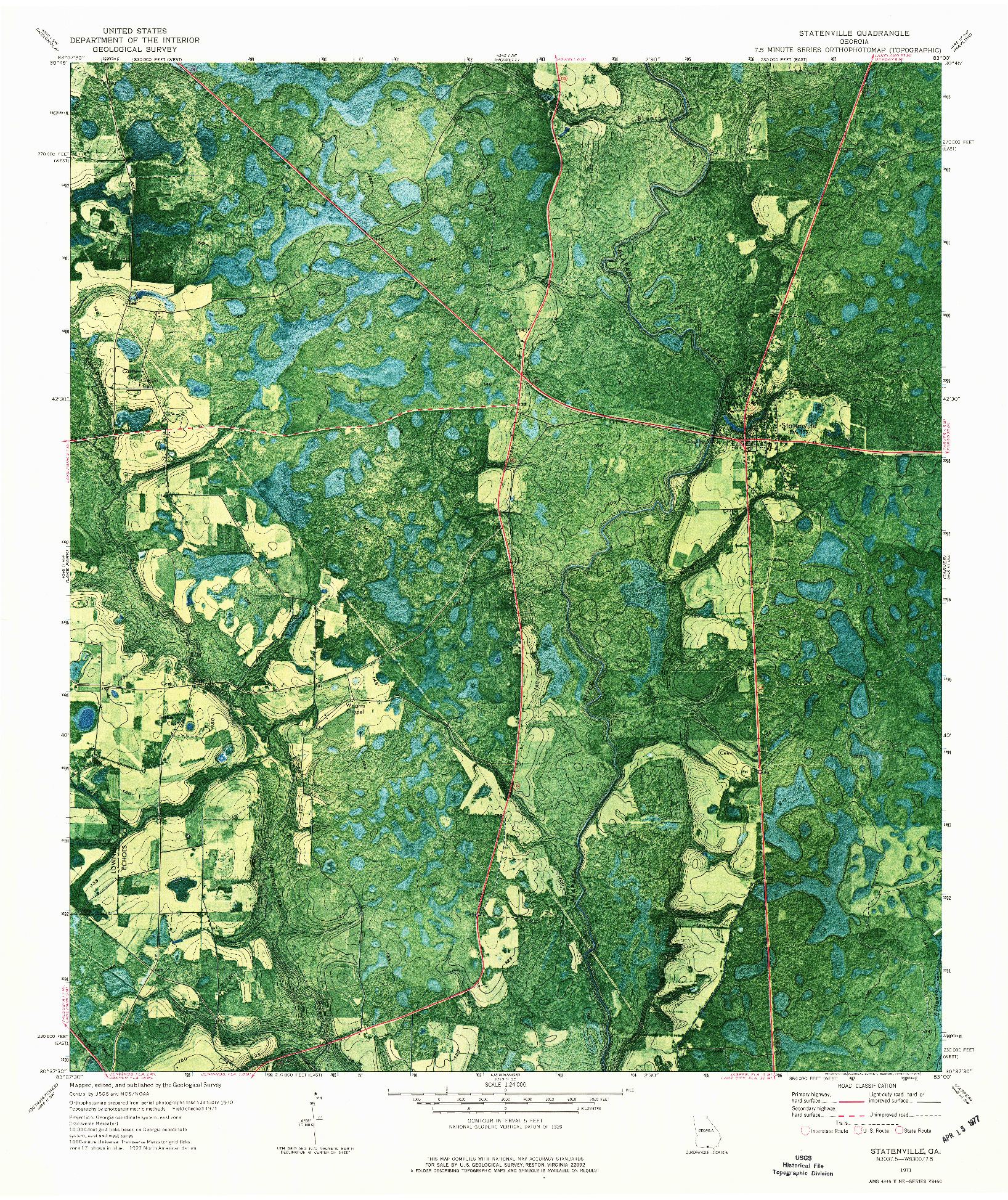 USGS 1:24000-SCALE QUADRANGLE FOR STATENVILLE, GA 1971