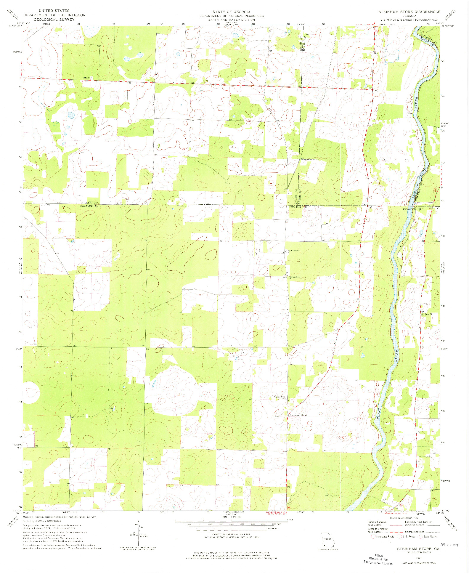 USGS 1:24000-SCALE QUADRANGLE FOR STEINHAM STORE, GA 1974