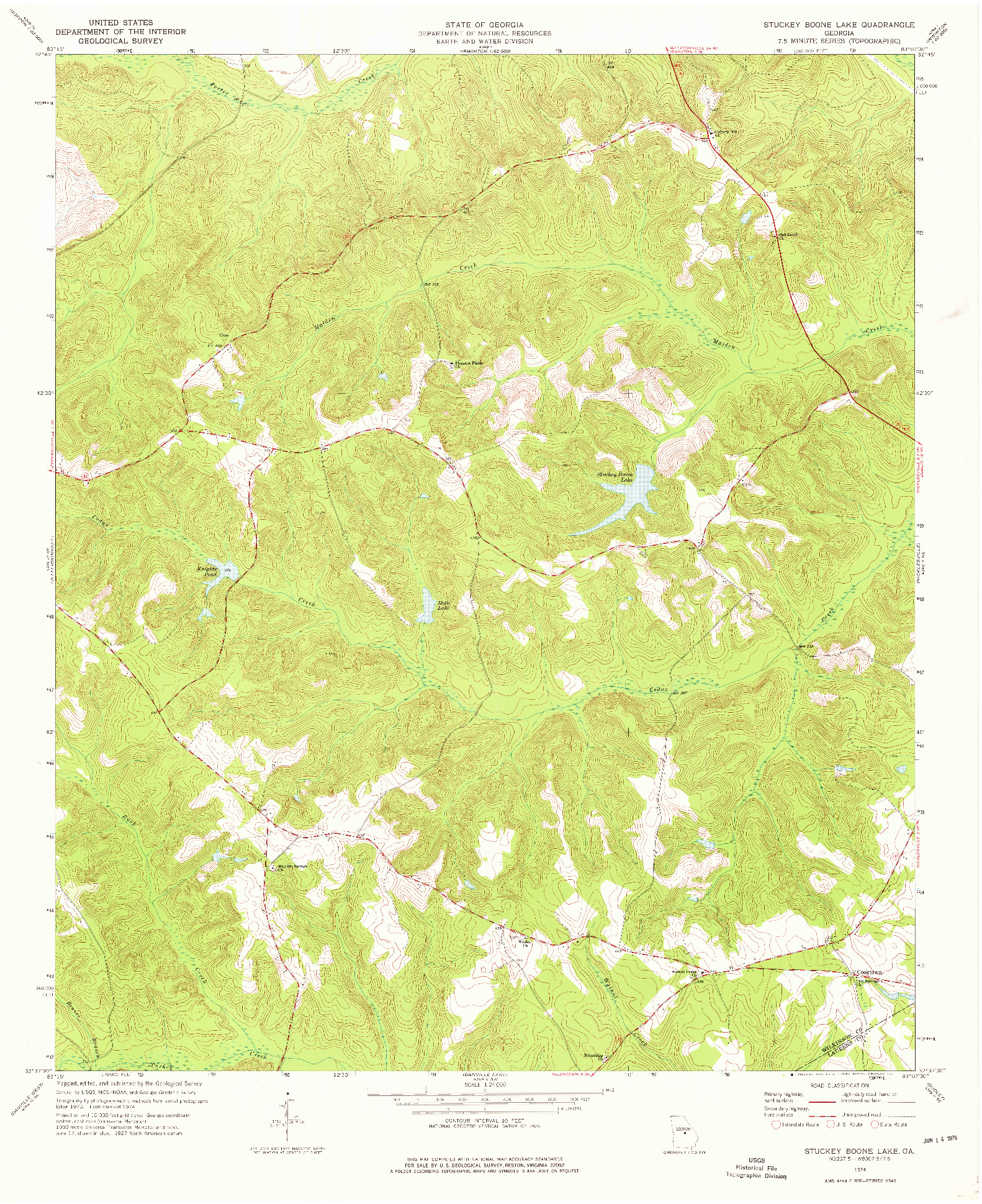 USGS 1:24000-SCALE QUADRANGLE FOR STUCKEY BOONE LAKE, GA 1974