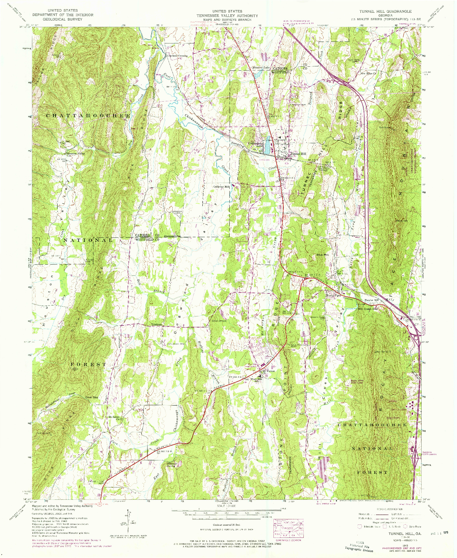 USGS 1:24000-SCALE QUADRANGLE FOR TUNNEL HILL, GA 1943