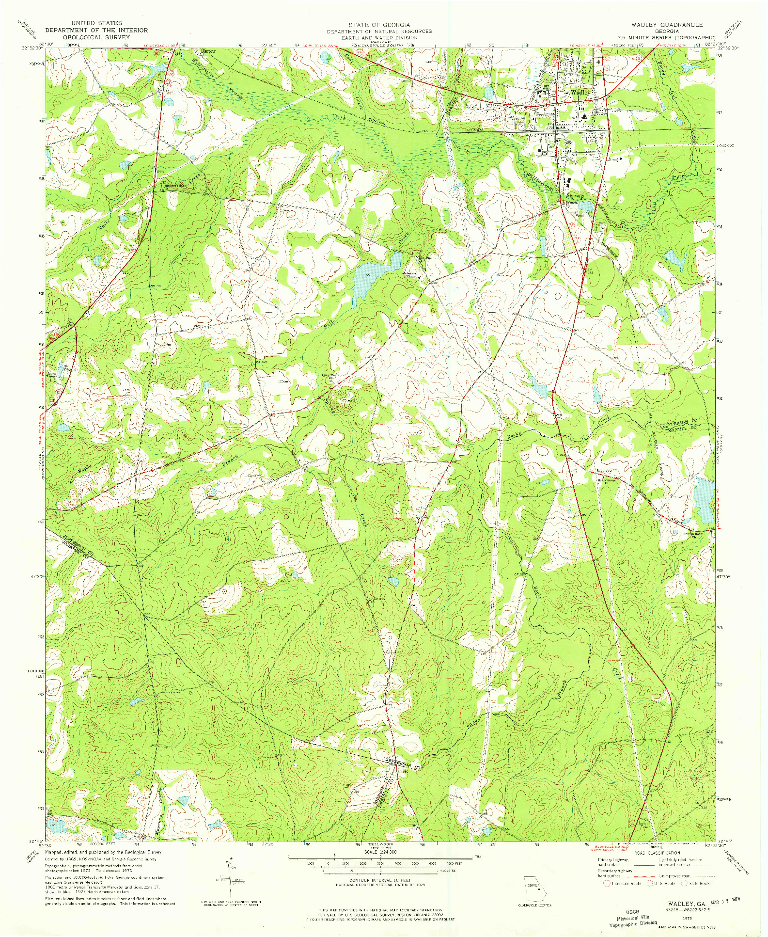 USGS 1:24000-SCALE QUADRANGLE FOR WADLEY, GA 1973